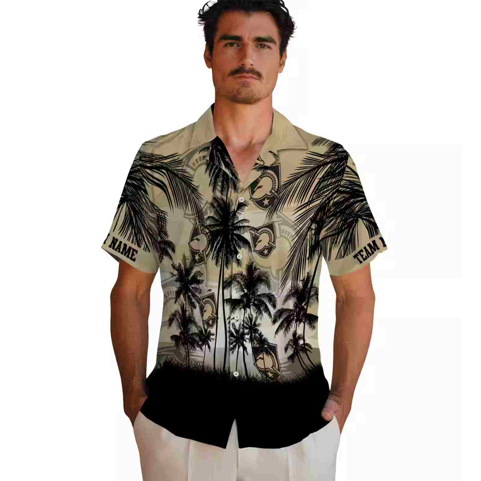 custom army black knights sunset scene gold black hawaiian shirt fashion forward