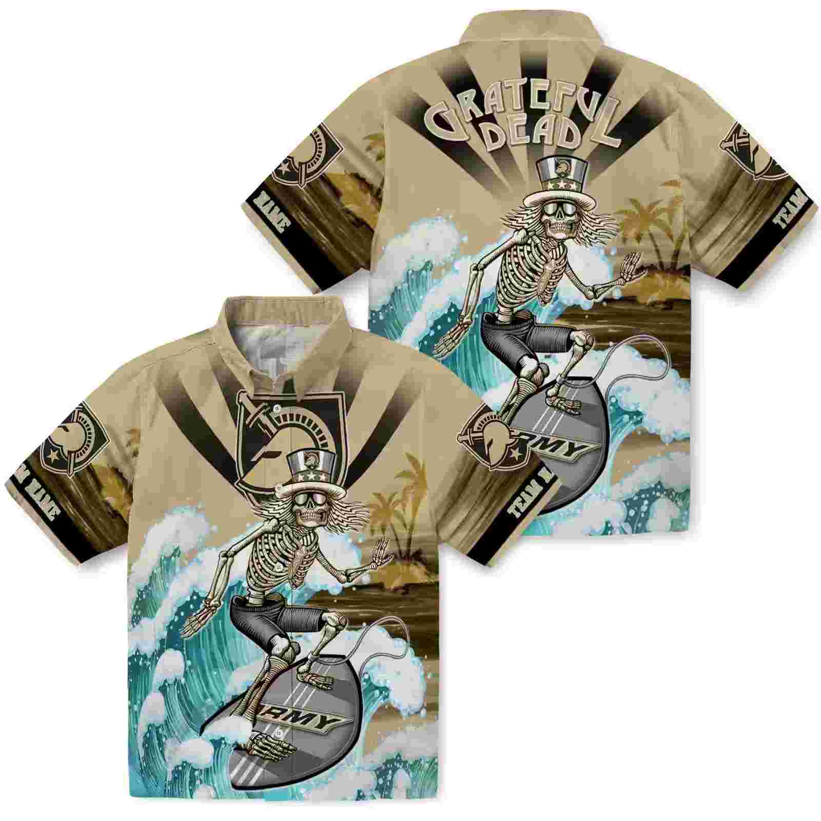 custom army black knights surfing skeleton gold blue hawaiian shirt high quality