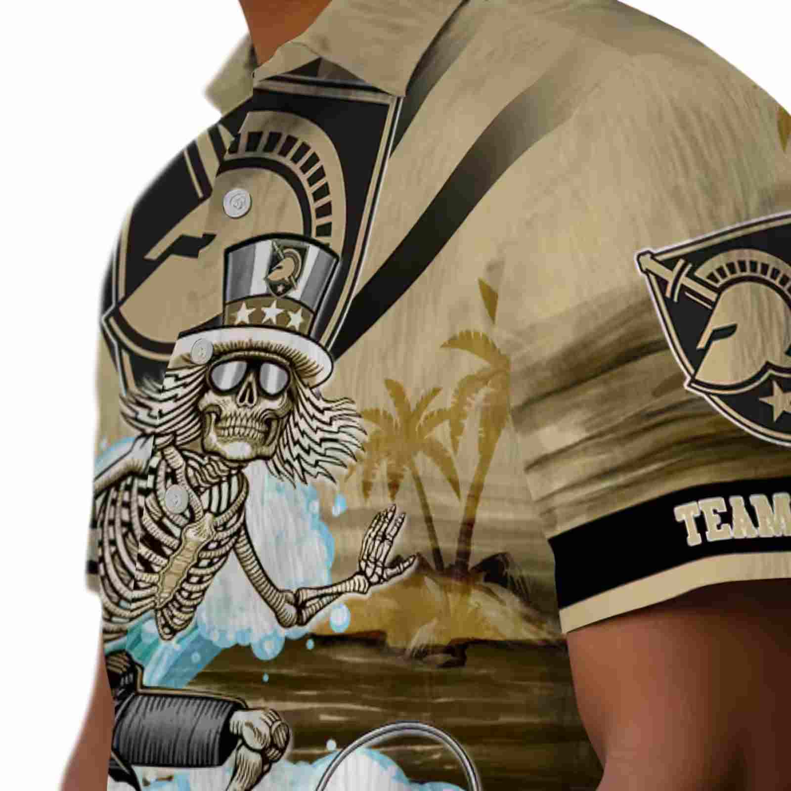 custom army black knights surfing skeleton gold blue hawaiian shirt trendy