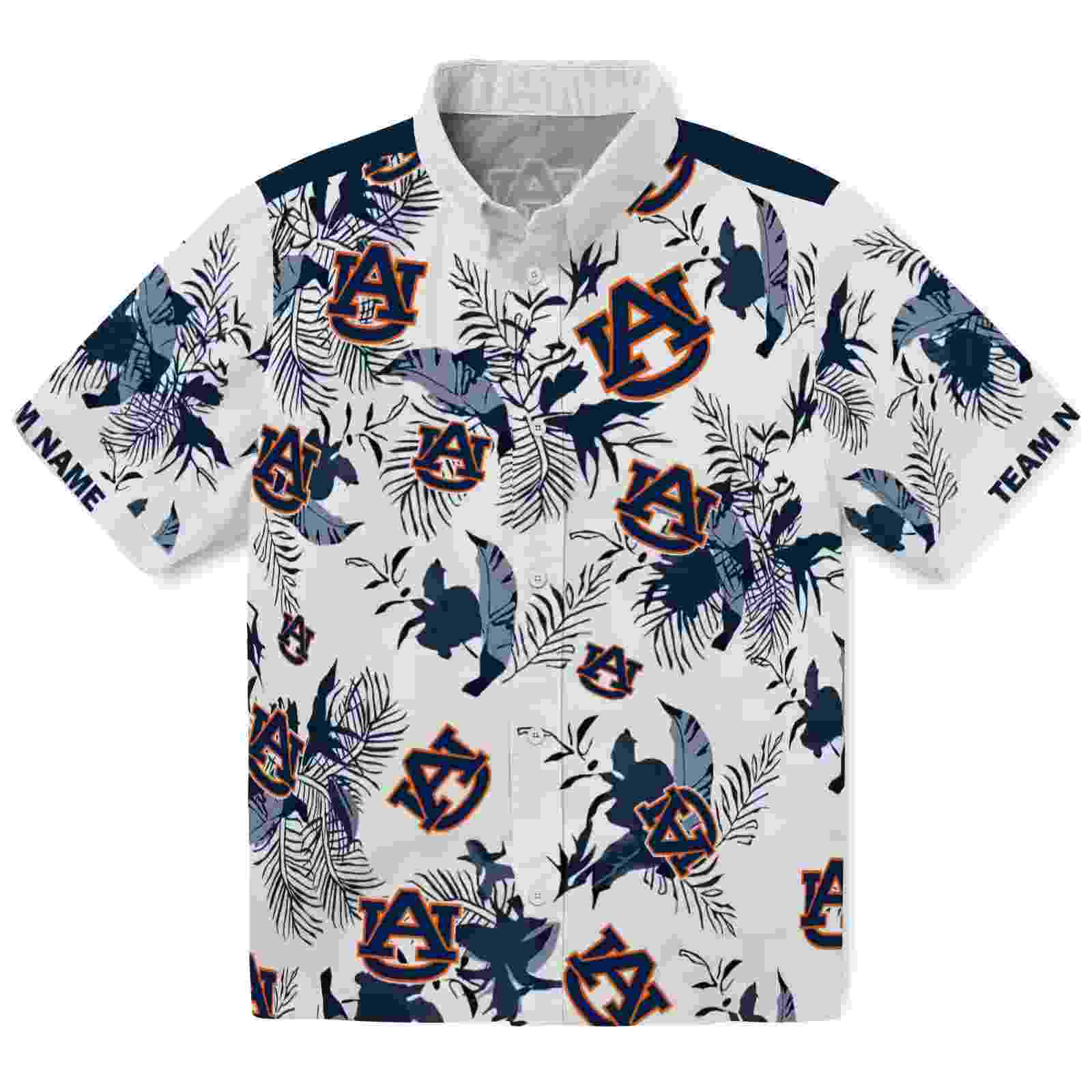 Custom Auburn Tigers Botanical Theme Navy Blue White Hawaiian Shirt