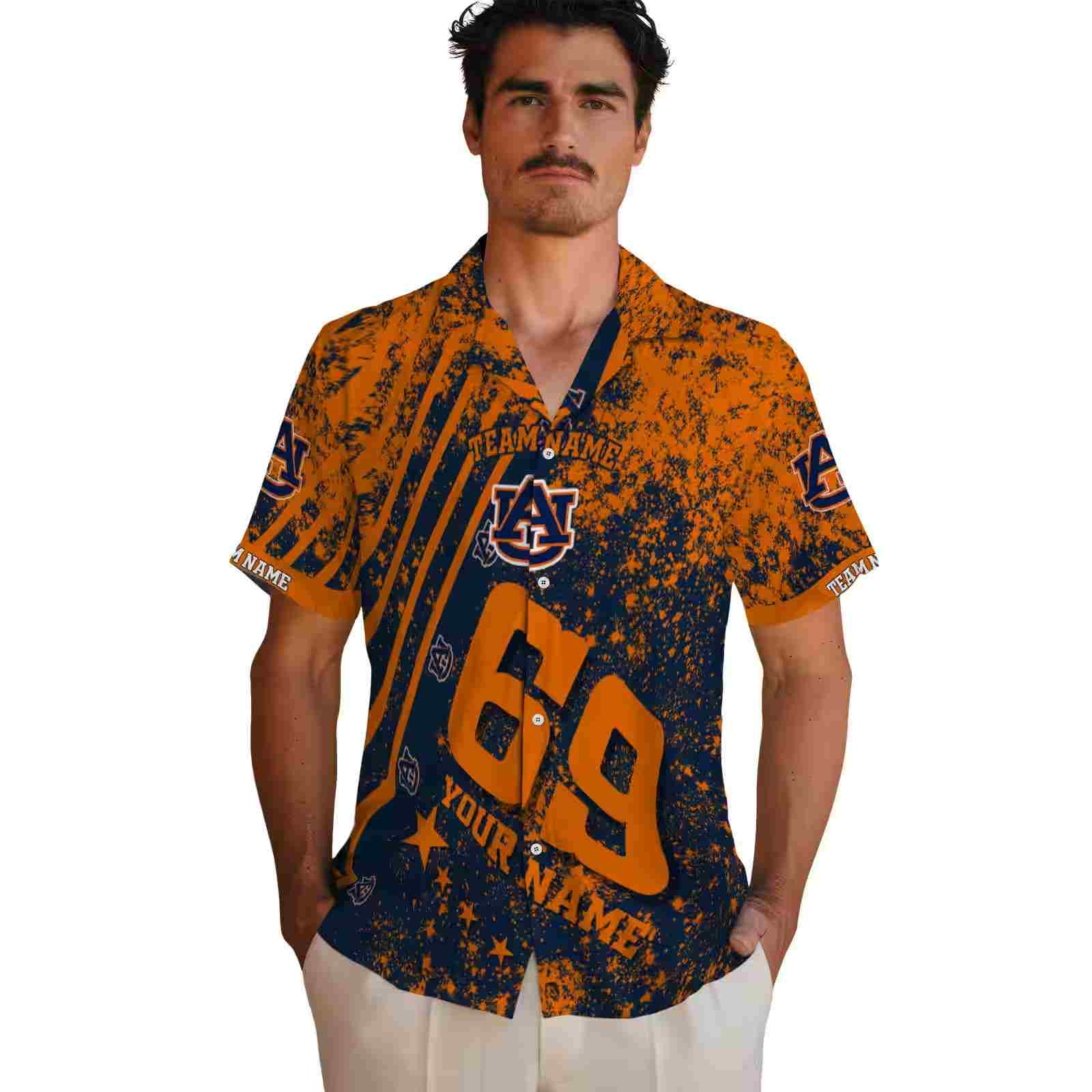 custom auburn tigers star stripes navy blue hawaiian shirt fashion forward