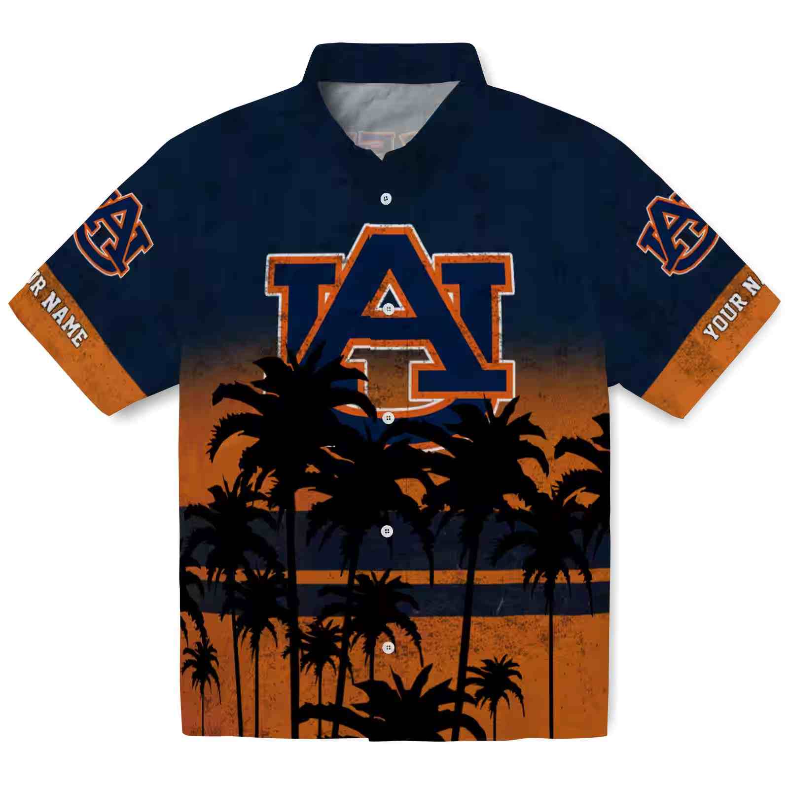 Custom Auburn Tigers Sunset Pattern Navy Blue Black Hawaiian Shirt