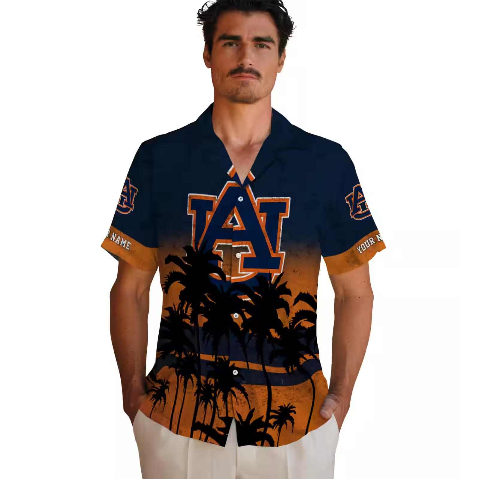 custom auburn tigers sunset pattern navy blue black hawaiian shirt fashion forward