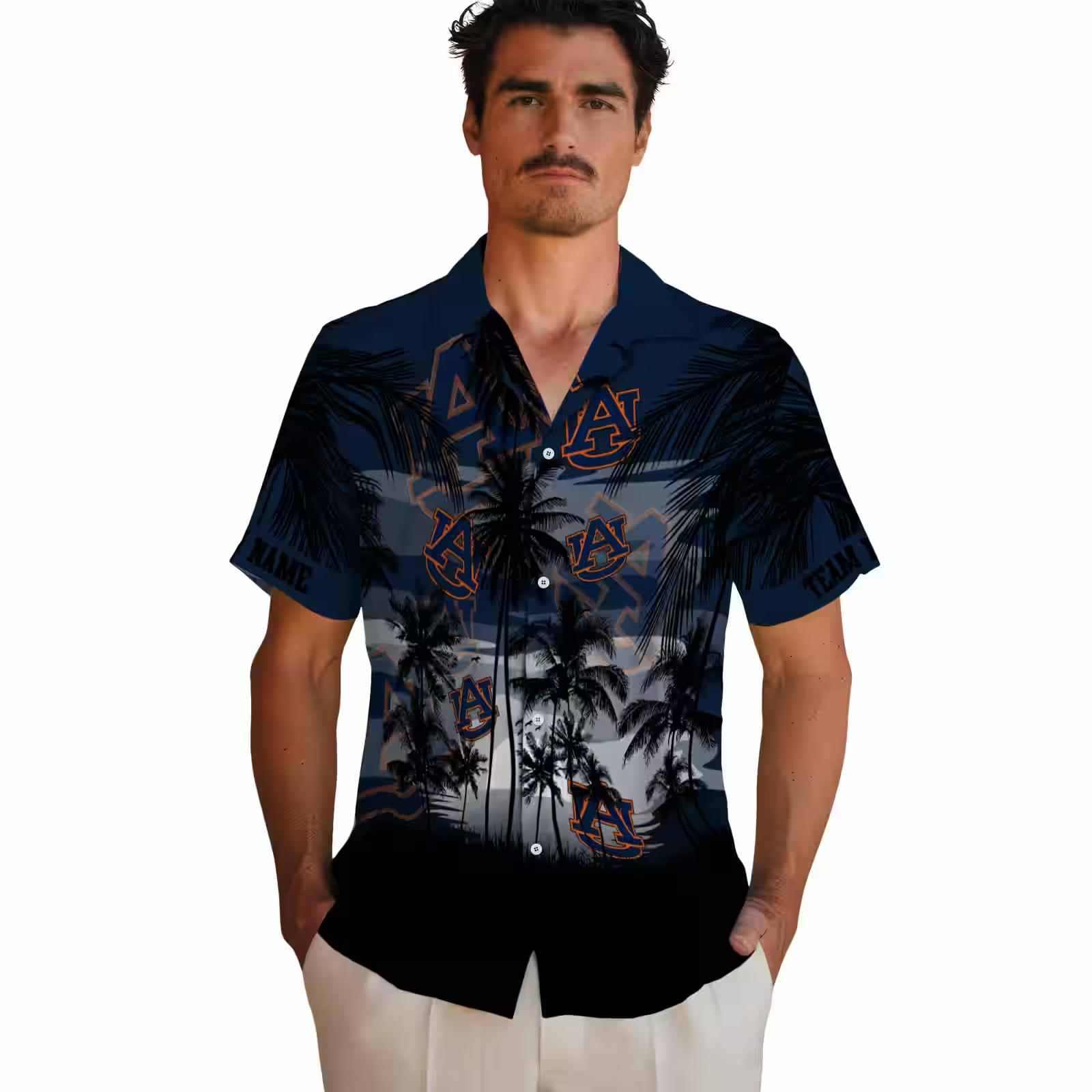 custom auburn tigers sunset scene navy blue black hawaiian shirt fashion forward