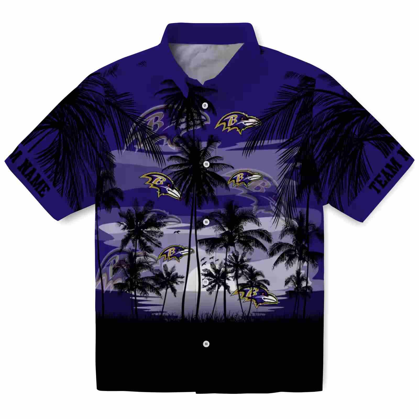 Custom Baltimore Ravens Sunset Scene Purple Black Hawaiian Shirt