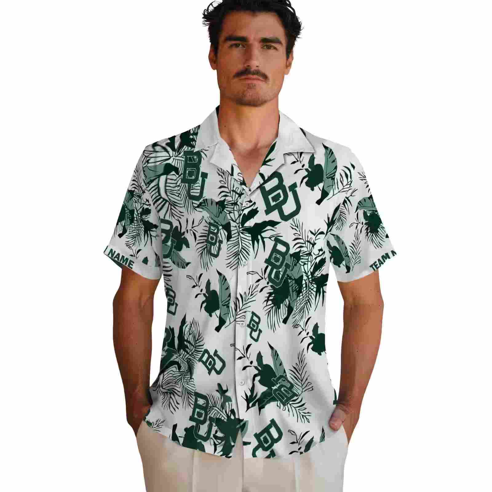 custom baylor bears botanical theme green white hawaiian shirt fashion forward