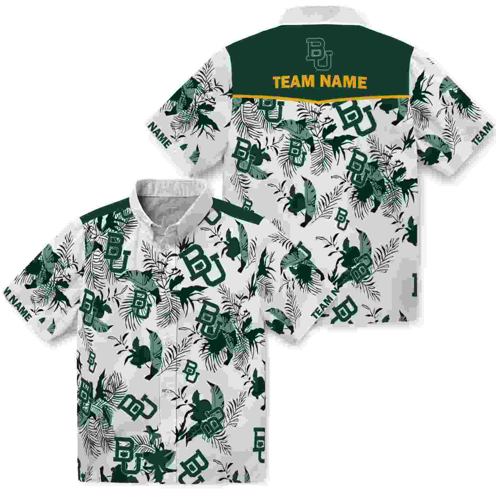 custom baylor bears botanical theme green white hawaiian shirt high quality