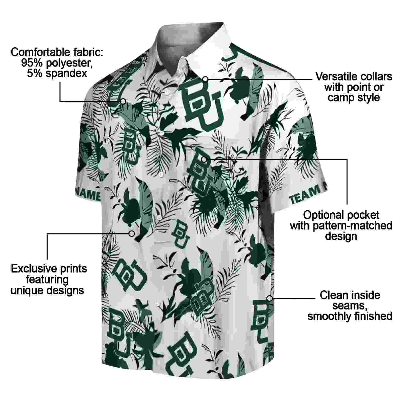 custom baylor bears botanical theme green white hawaiian shirt new arrival