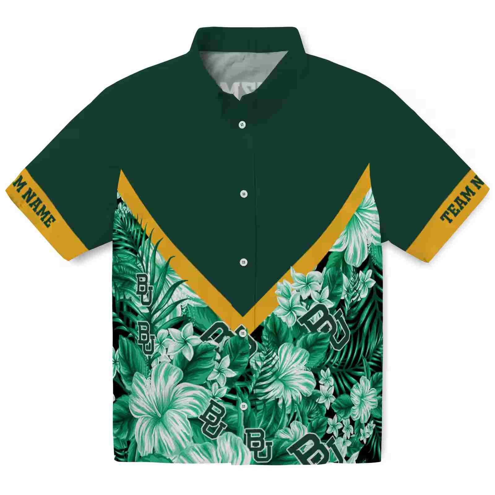 Custom Baylor Bears Floral Chevron Green Hawaiian Shirt