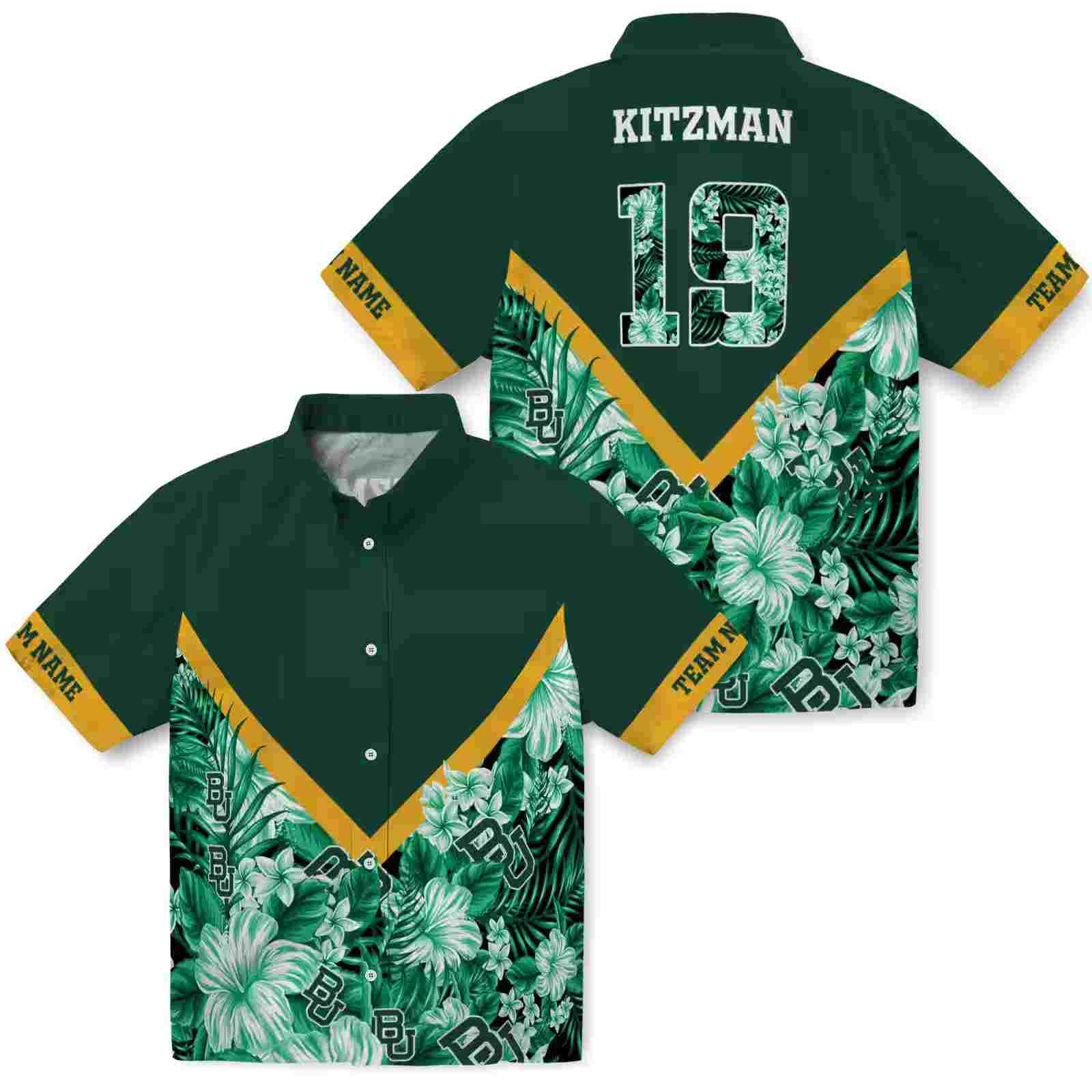 custom baylor bears floral chevron green hawaiian shirt high quality