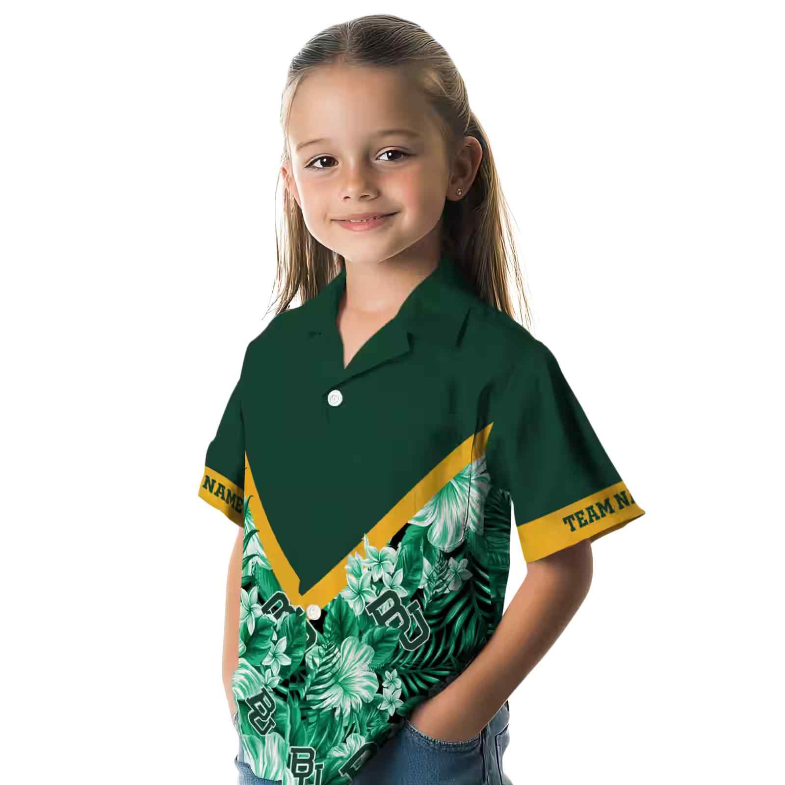 custom baylor bears floral chevron green hawaiian shirt premium grade