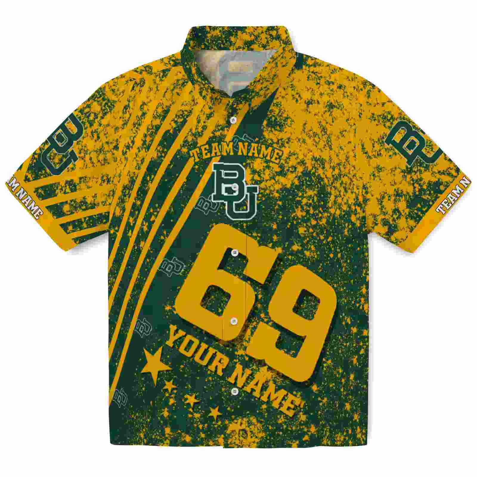 Custom Baylor Bears Star Stripes Green Hawaiian Shirt