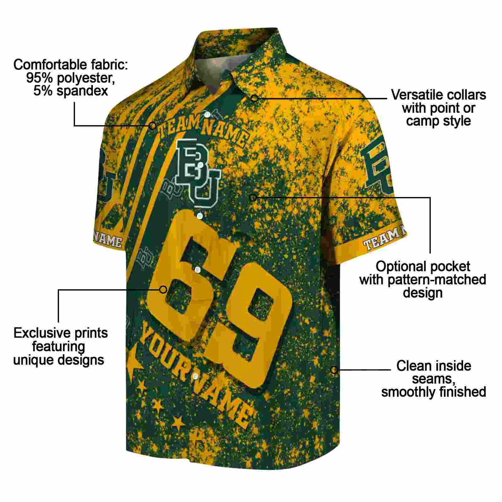 custom baylor bears star stripes green hawaiian shirt new arrival