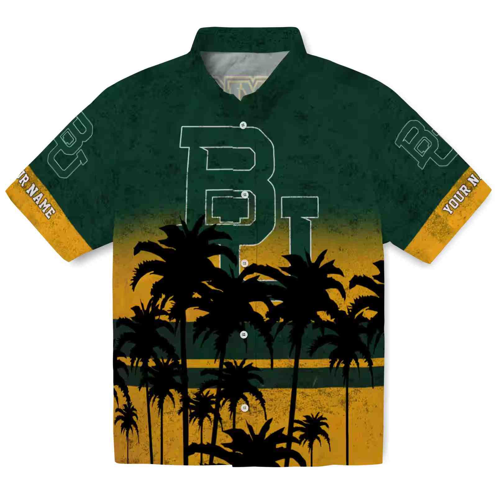 Custom Baylor Bears Sunset Pattern Green Black Hawaiian Shirt