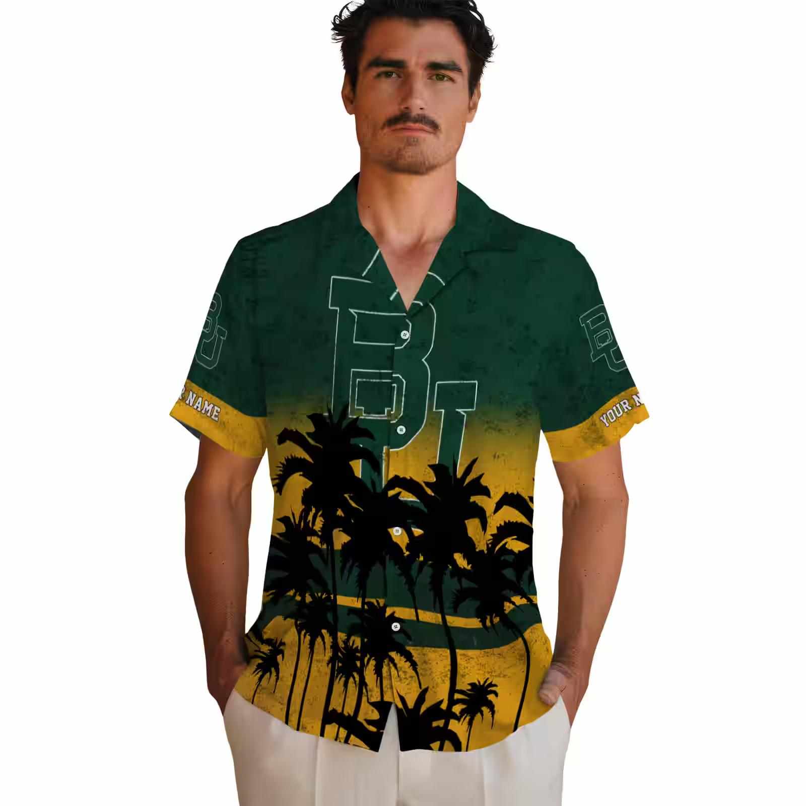 custom baylor bears sunset pattern green black hawaiian shirt fashion forward