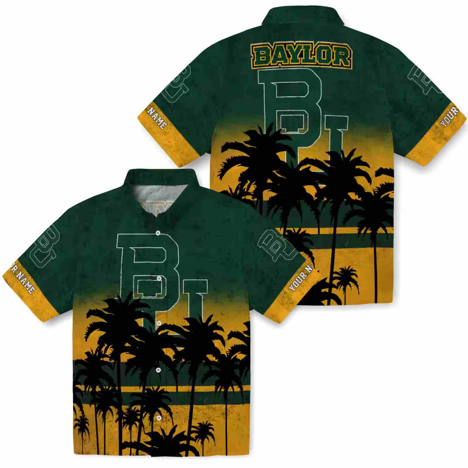 custom baylor bears sunset pattern green black hawaiian shirt high quality