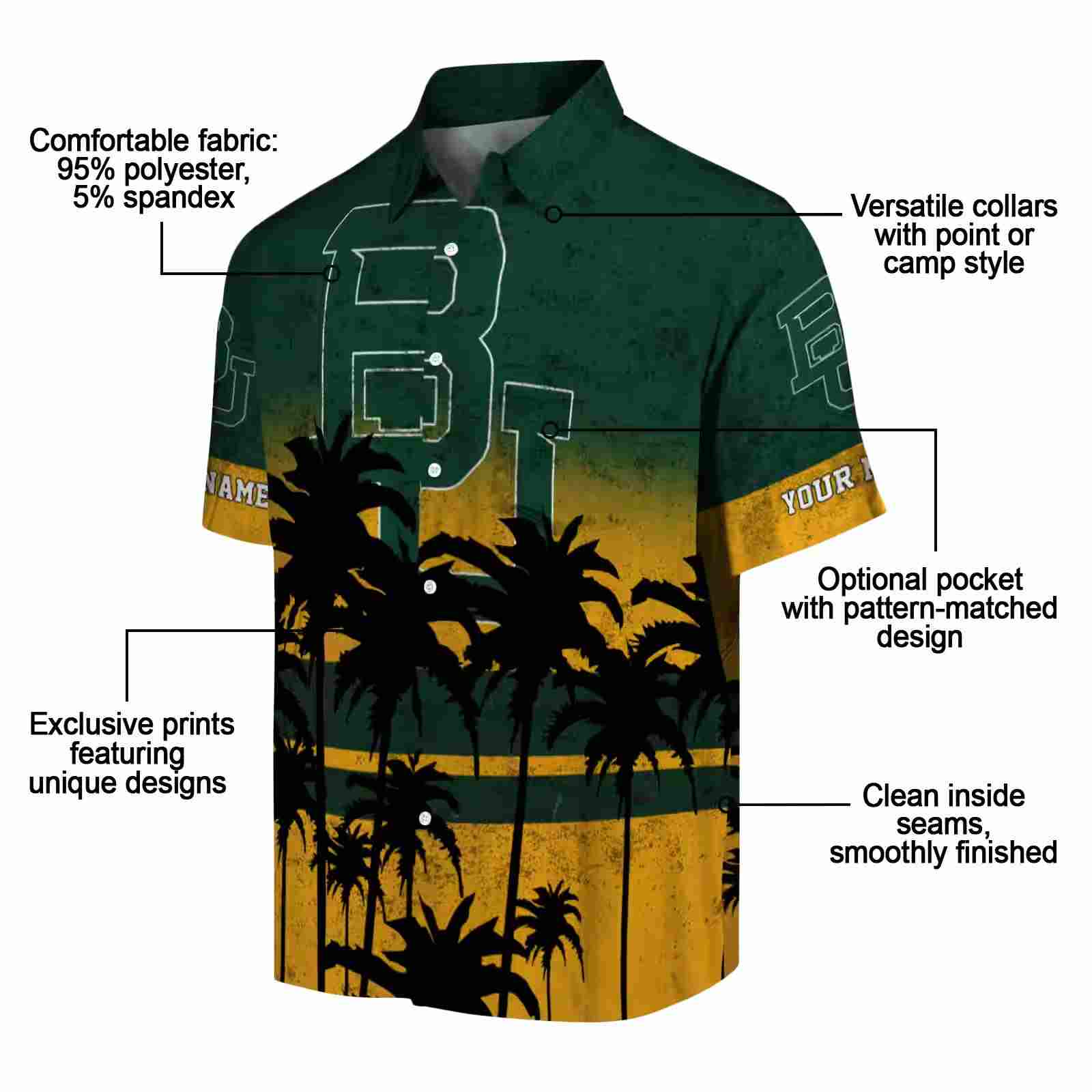 custom baylor bears sunset pattern green black hawaiian shirt new arrival