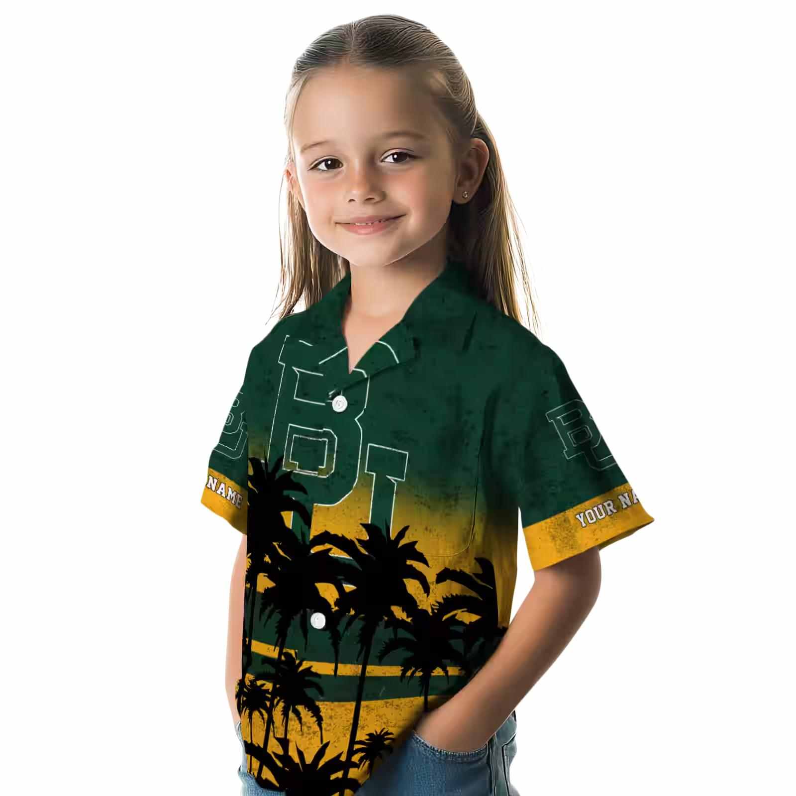 custom baylor bears sunset pattern green black hawaiian shirt premium grade