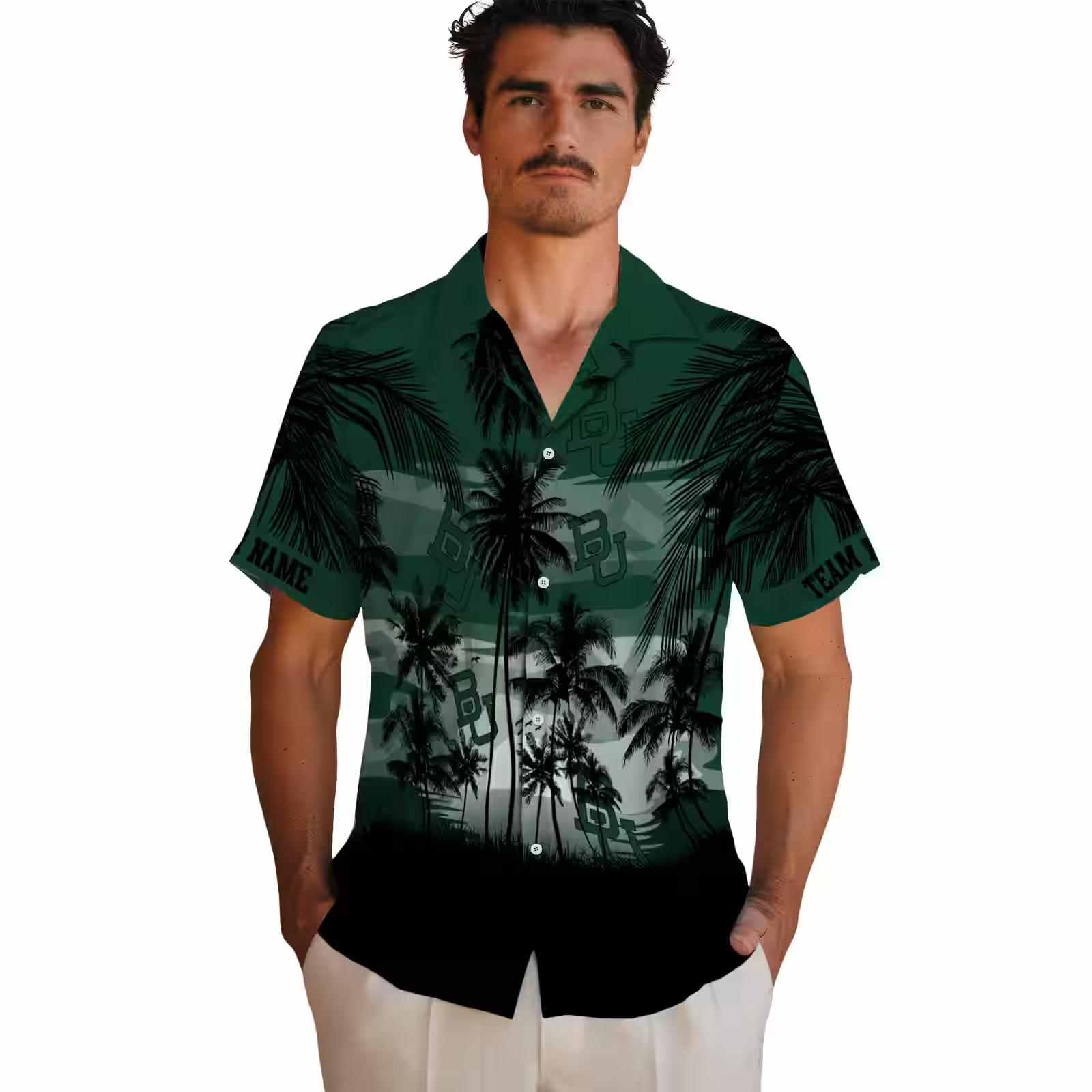 custom baylor bears sunset scene green black hawaiian shirt fashion forward