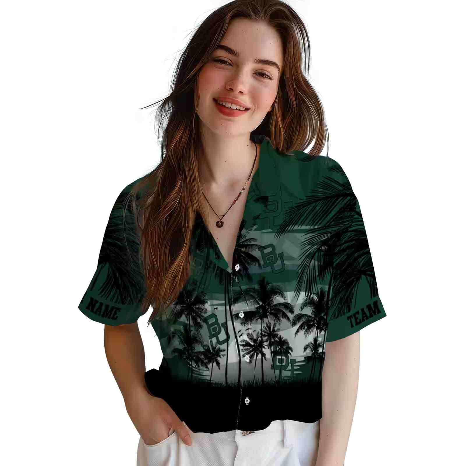 custom baylor bears sunset scene green black hawaiian shirt latest model