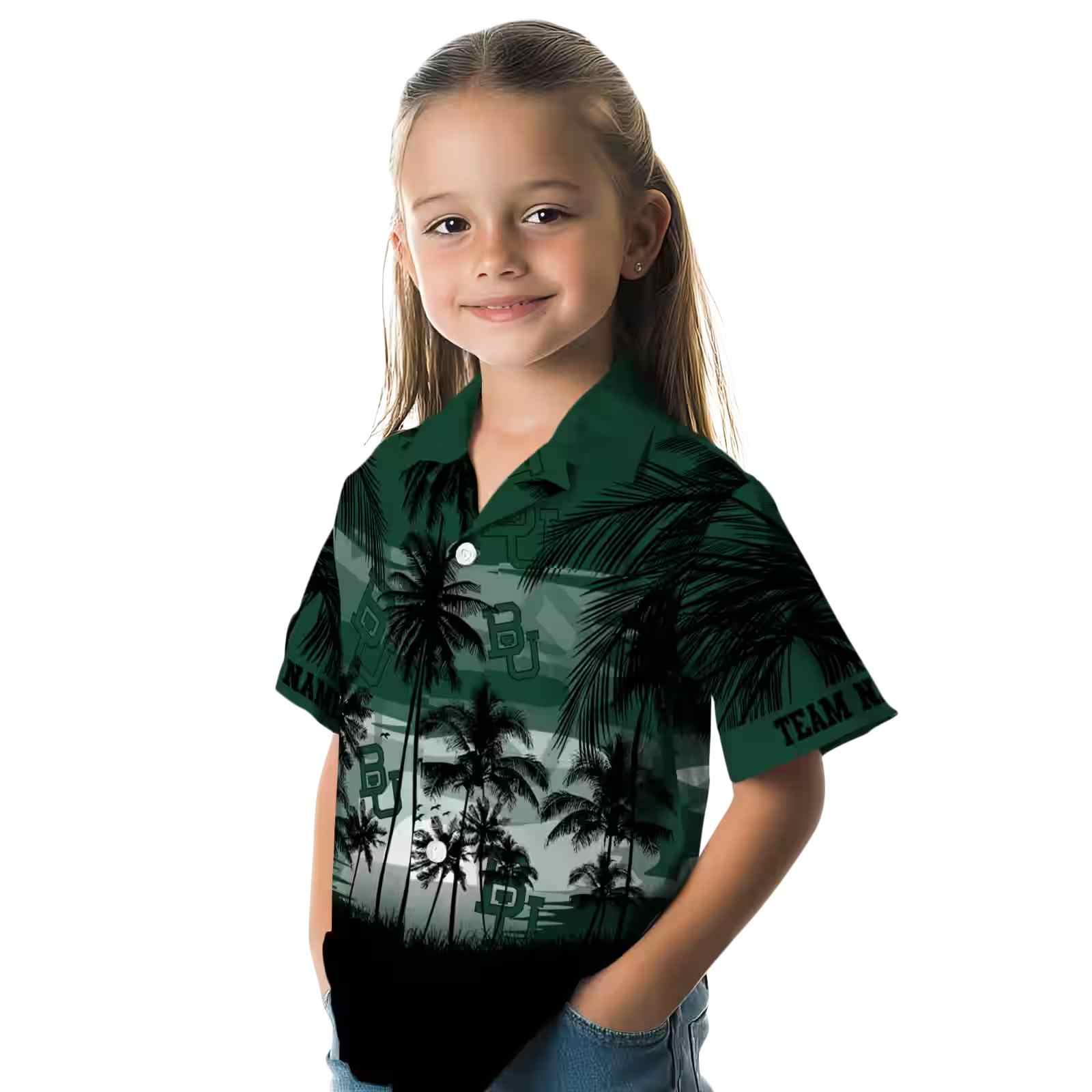 custom baylor bears sunset scene green black hawaiian shirt premium grade