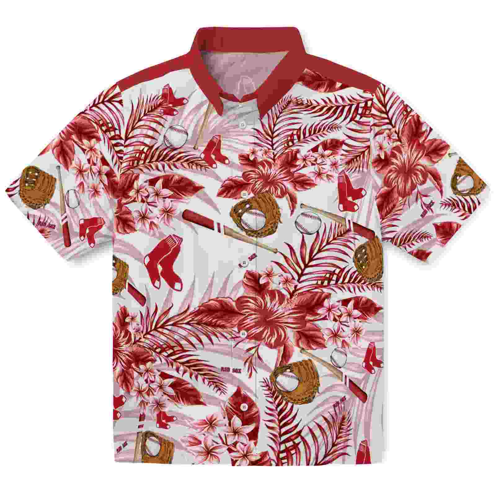 Custom Boston Red Sox Floral Baseball Red White Hawaiian Shirt