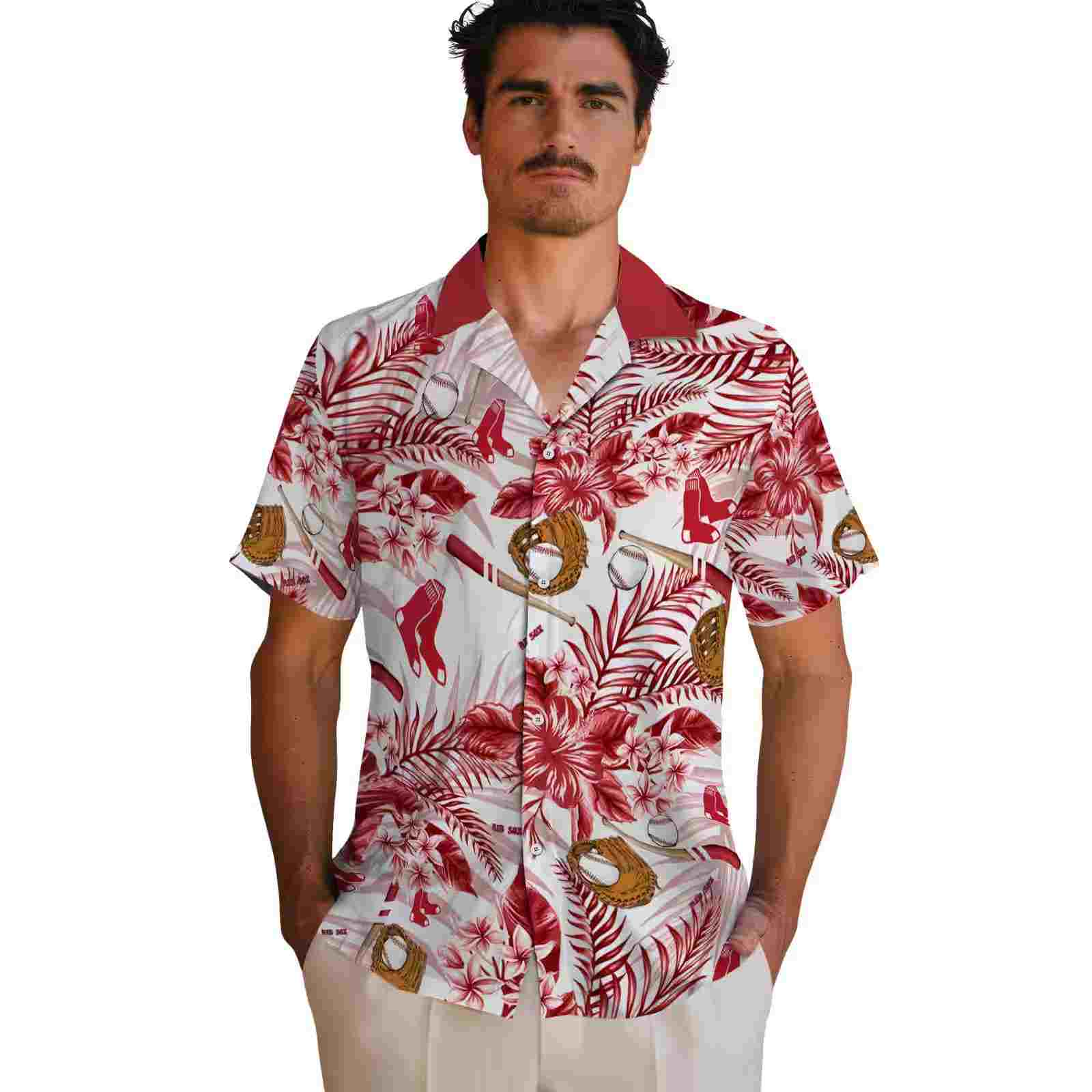 custom boston red sox floral baseball red white hawaiian shirt fashion forward