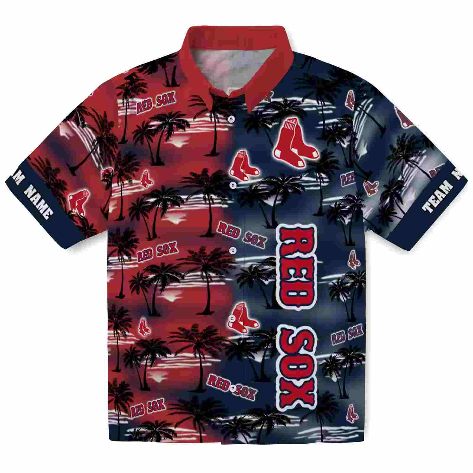 Custom Boston Red Sox Palm Silhouettes Red Hawaiian Shirt