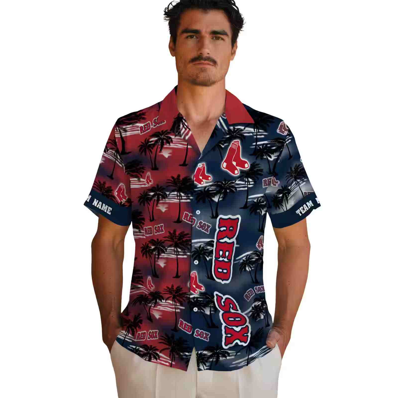 custom boston red sox palm silhouettes red hawaiian shirt fashion forward