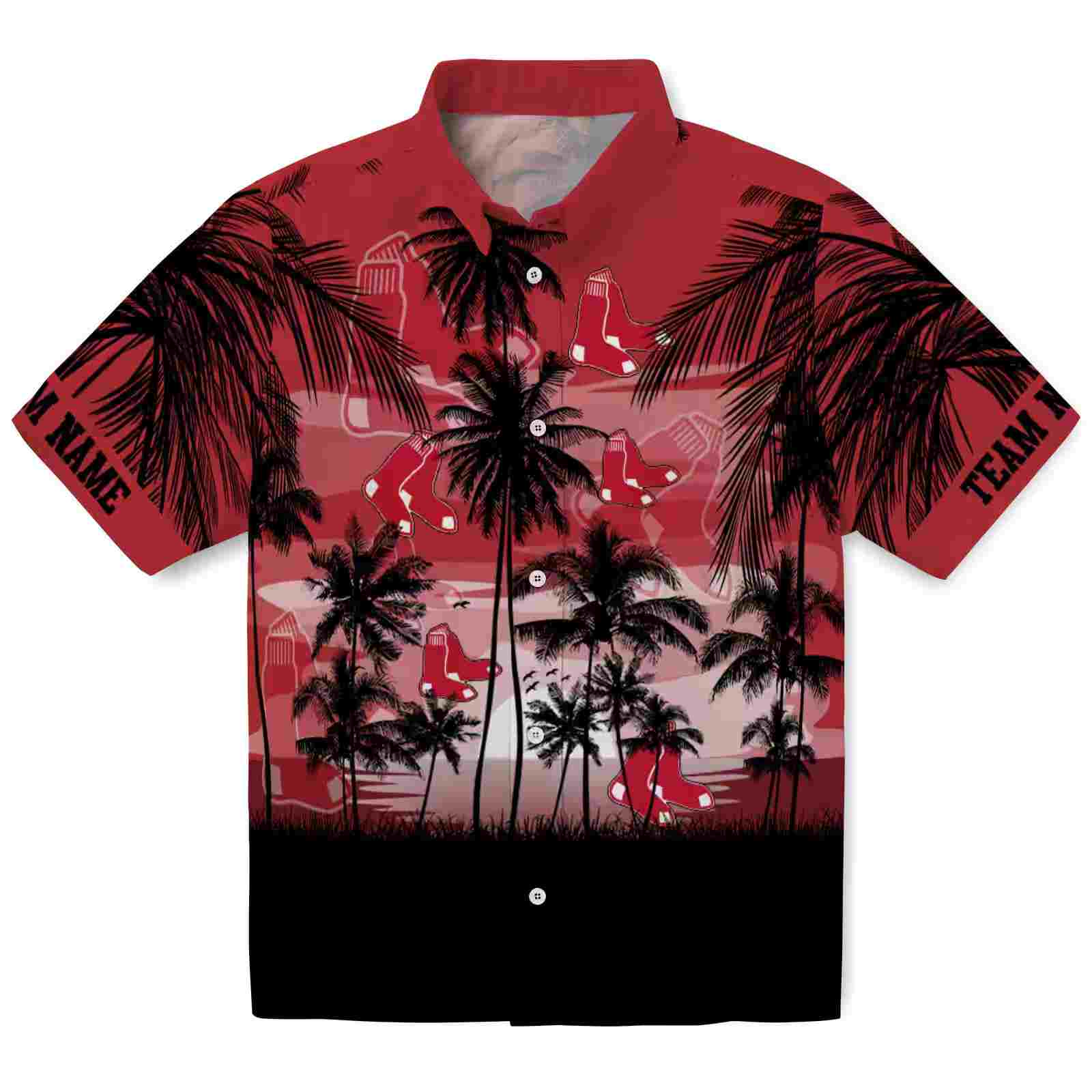 Custom Boston Red Sox Sunset Scene Red Black Hawaiian Shirt