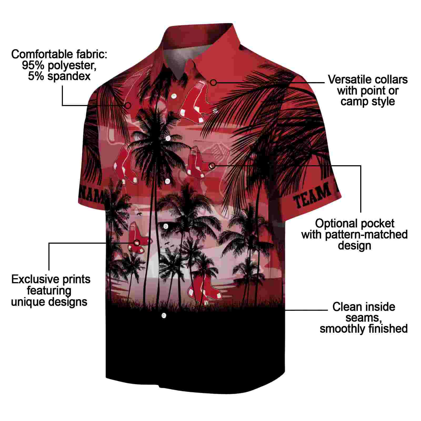 custom boston red sox sunset scene red black hawaiian shirt new arrival