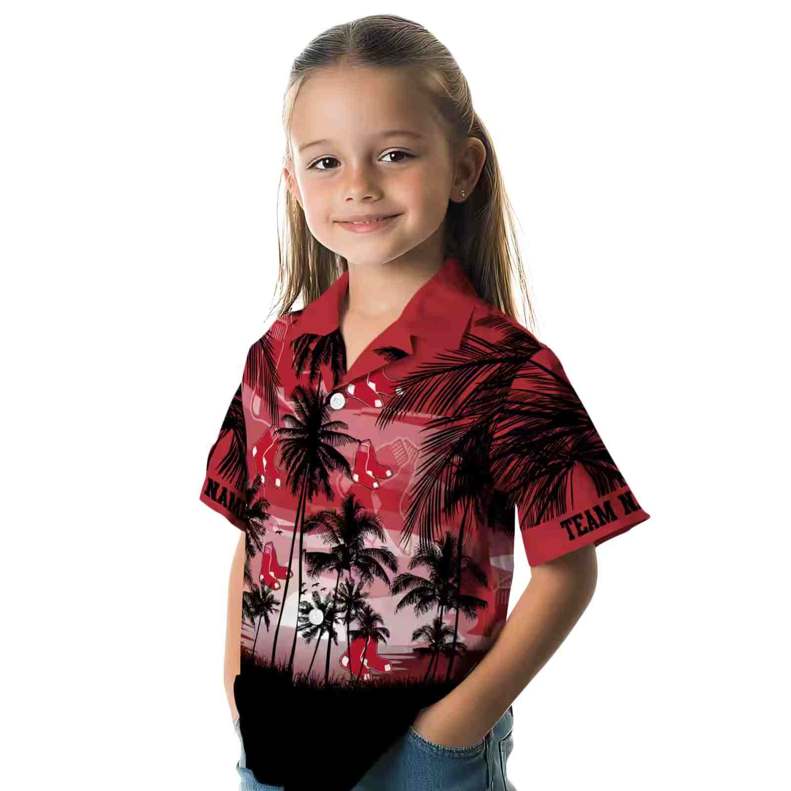 custom boston red sox sunset scene red black hawaiian shirt premium grade