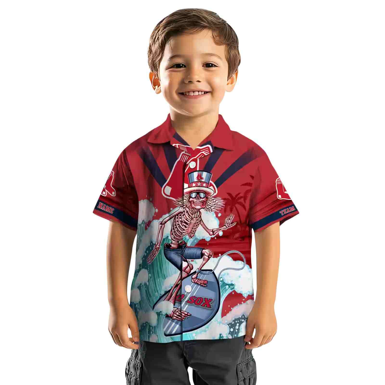 custom boston red sox surfing skeleton red blue hawaiian shirt top rated