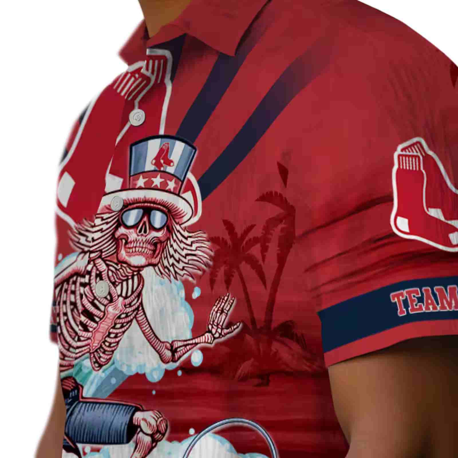 custom boston red sox surfing skeleton red blue hawaiian shirt trendy