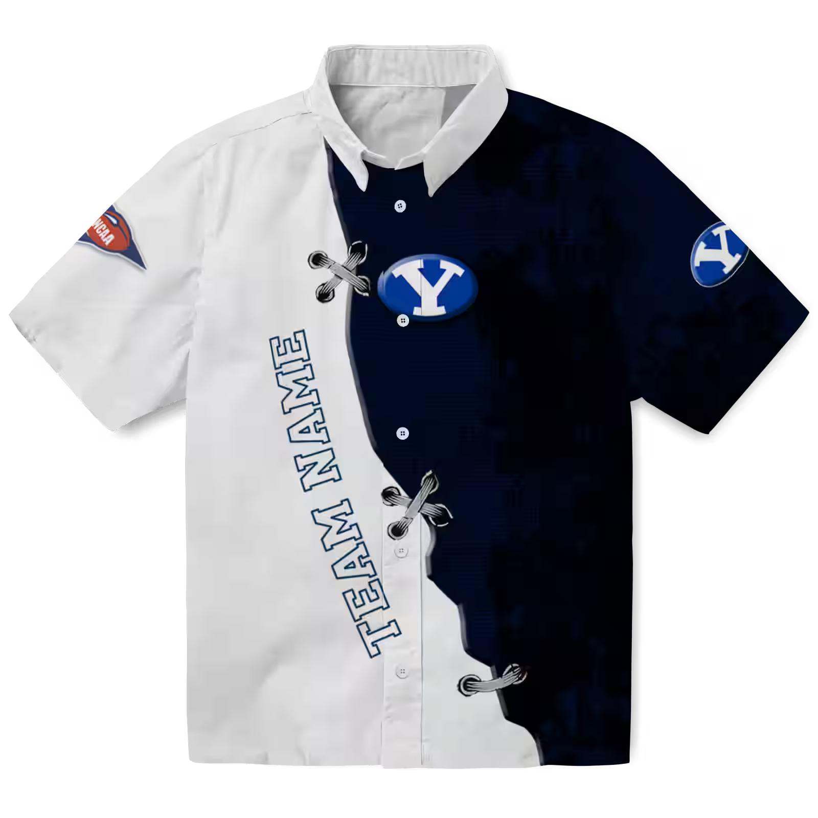 Custom BYU Cougars Edgy Streaks Blue White Hawaiian Shirt