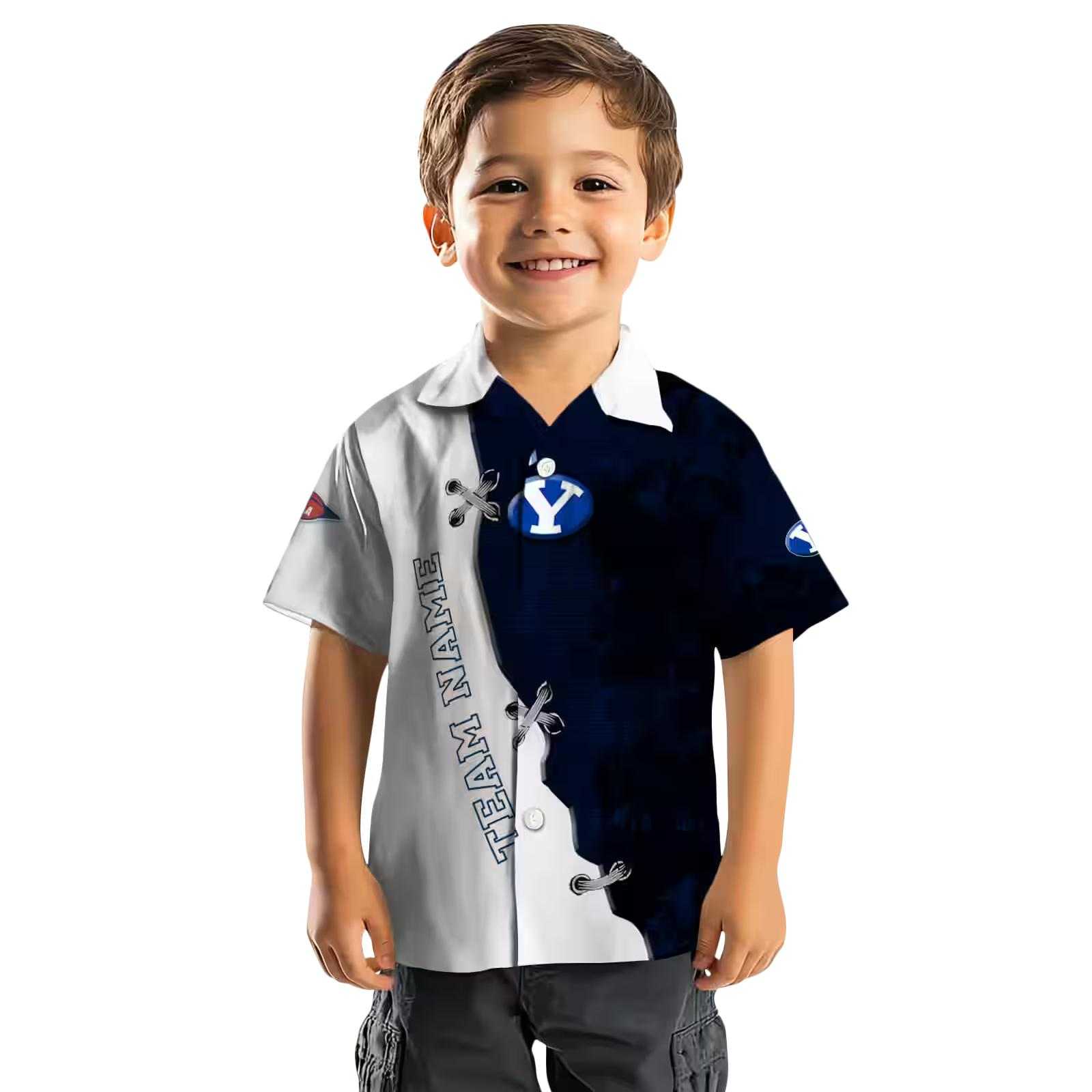 custom byu cougars edgy streaks blue white hawaiian shirt top rated