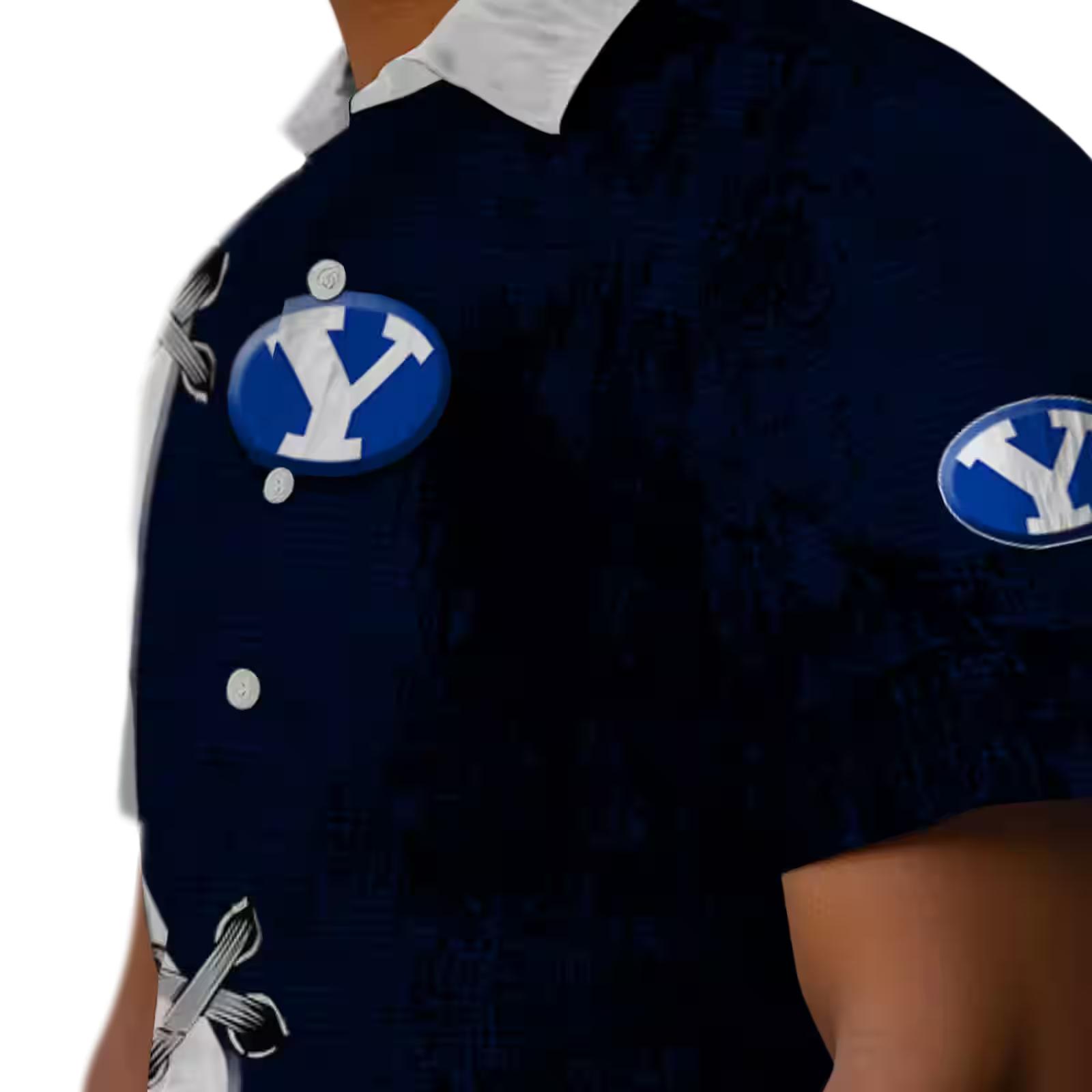 custom byu cougars edgy streaks blue white hawaiian shirt trendy