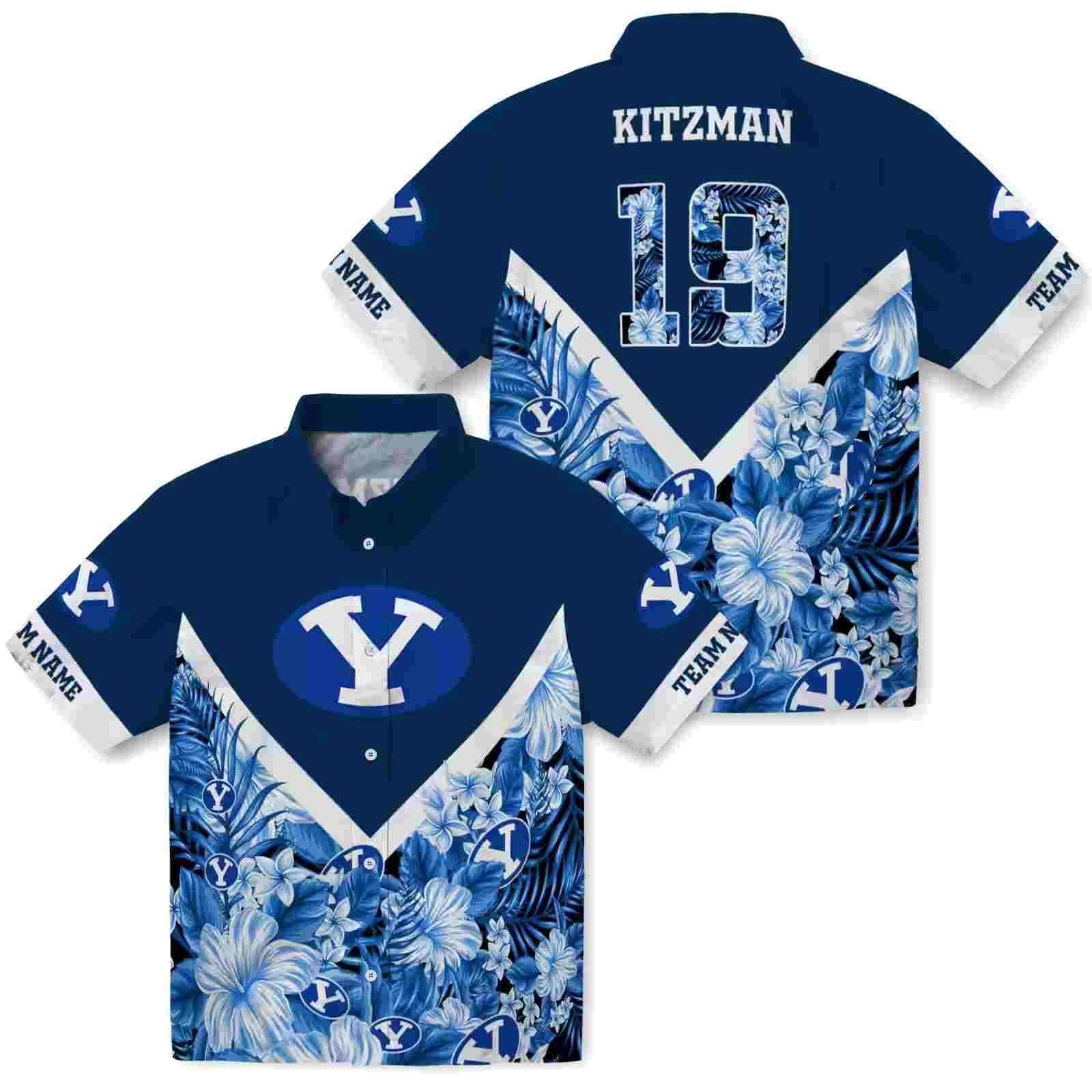 custom byu cougars floral chevron blue hawaiian shirt high quality