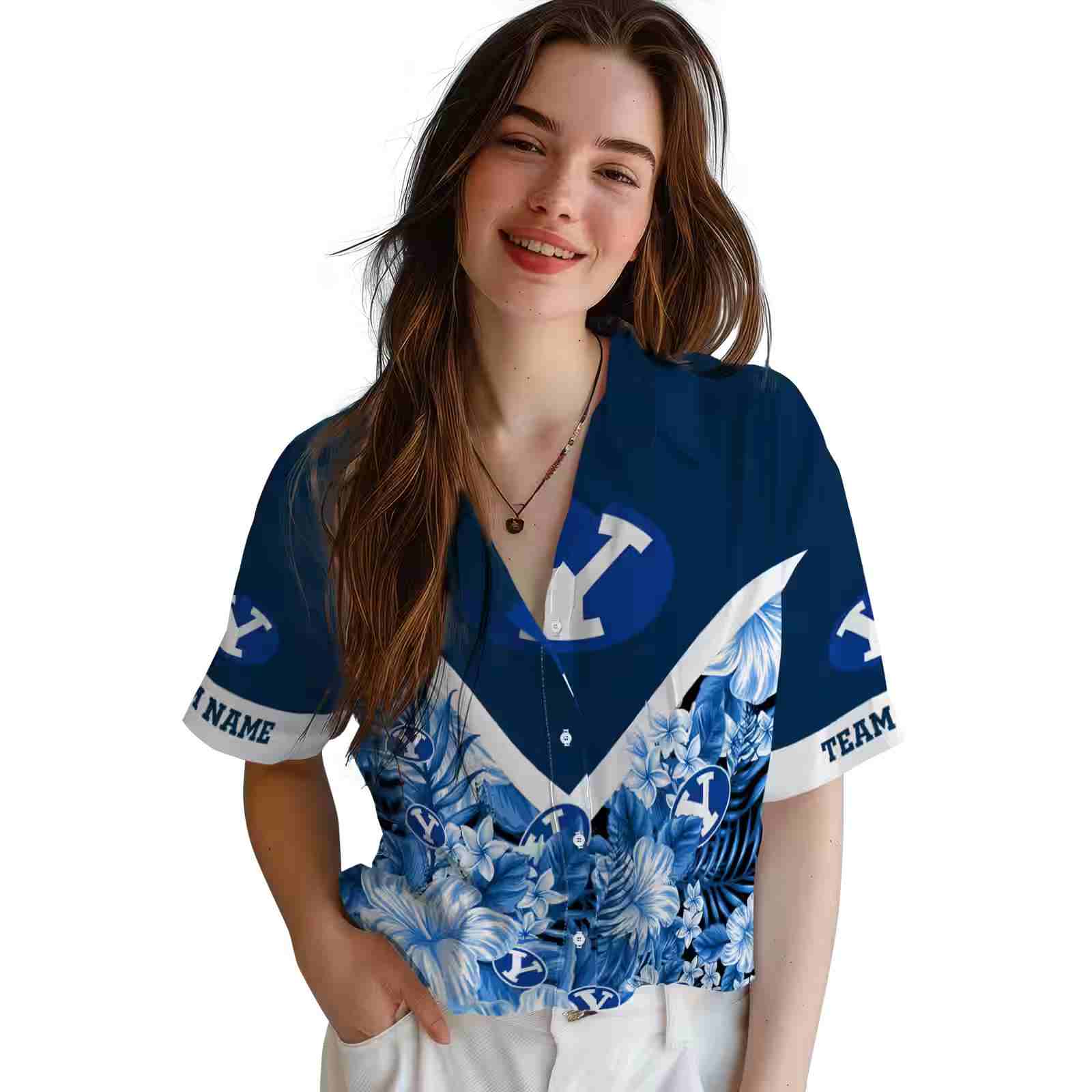 custom byu cougars floral chevron blue hawaiian shirt latest model