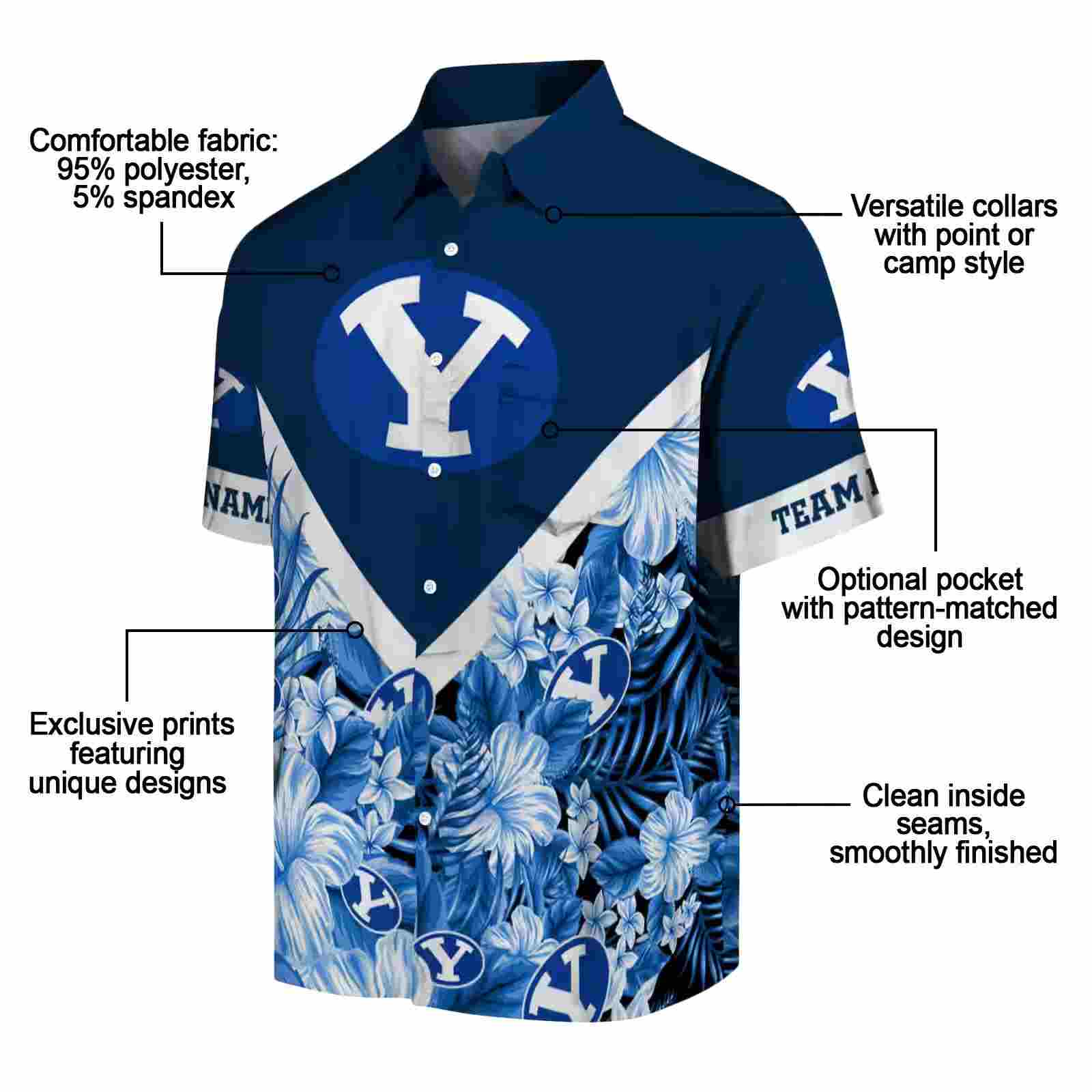 custom byu cougars floral chevron blue hawaiian shirt new arrival