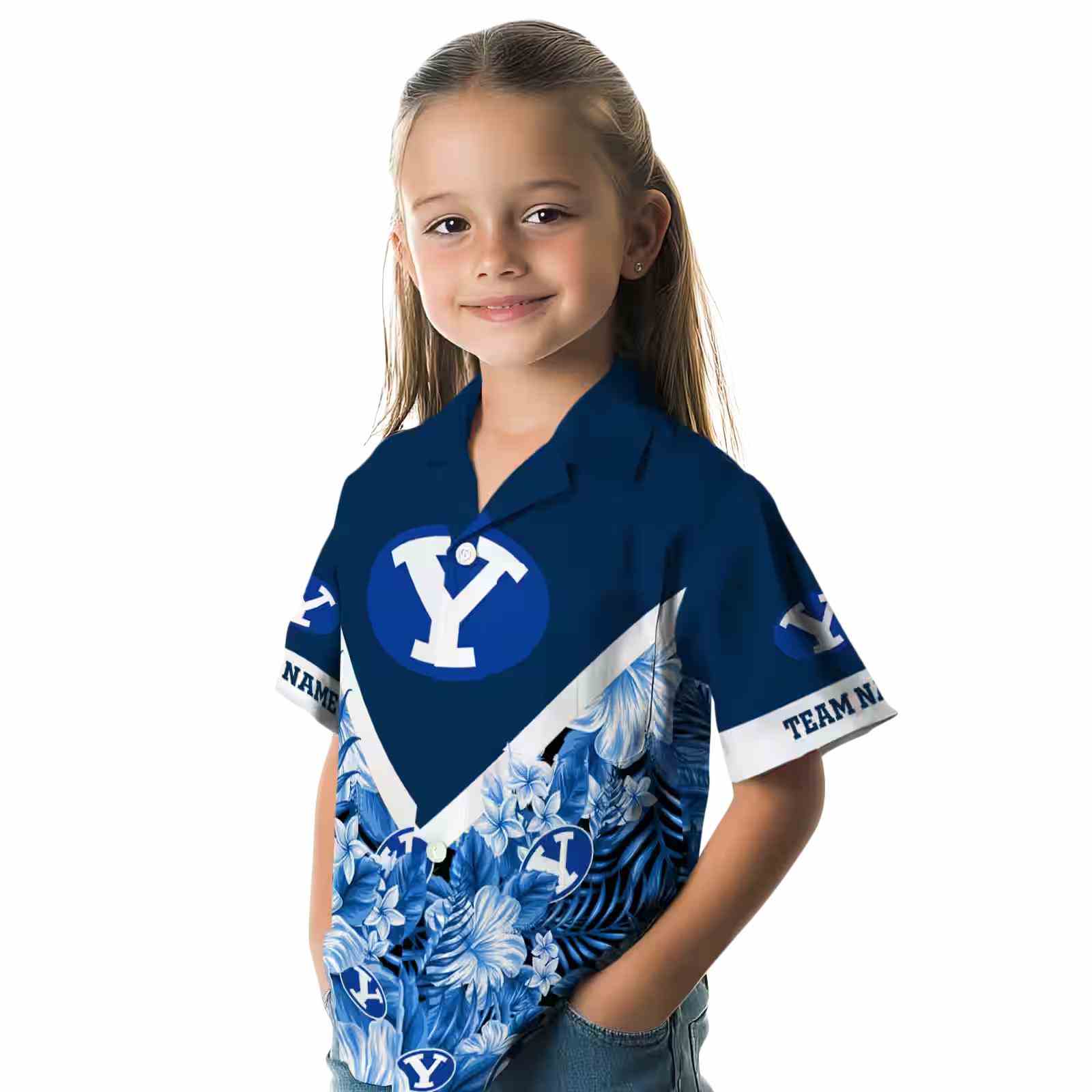 custom byu cougars floral chevron blue hawaiian shirt premium grade