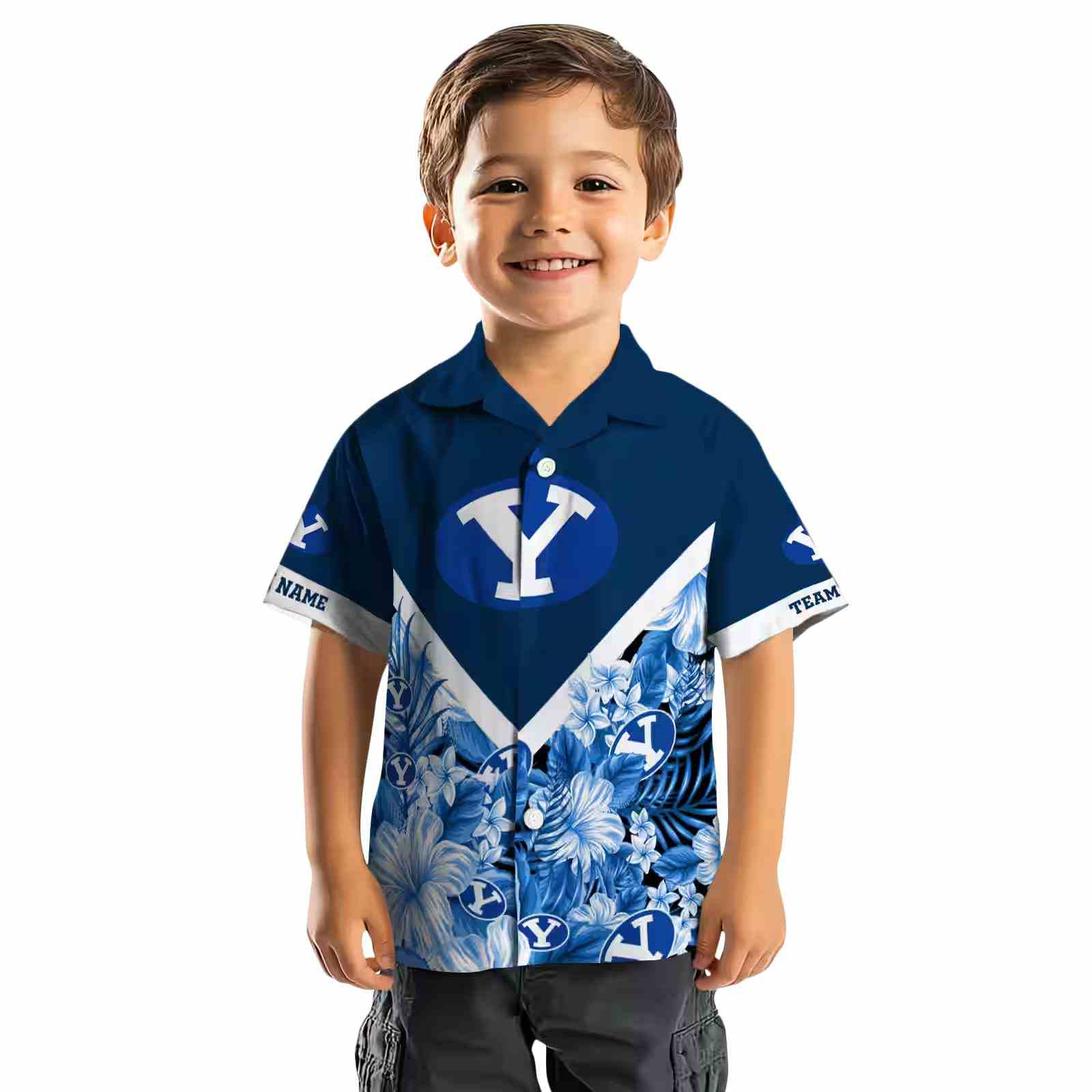 custom byu cougars floral chevron blue hawaiian shirt top rated