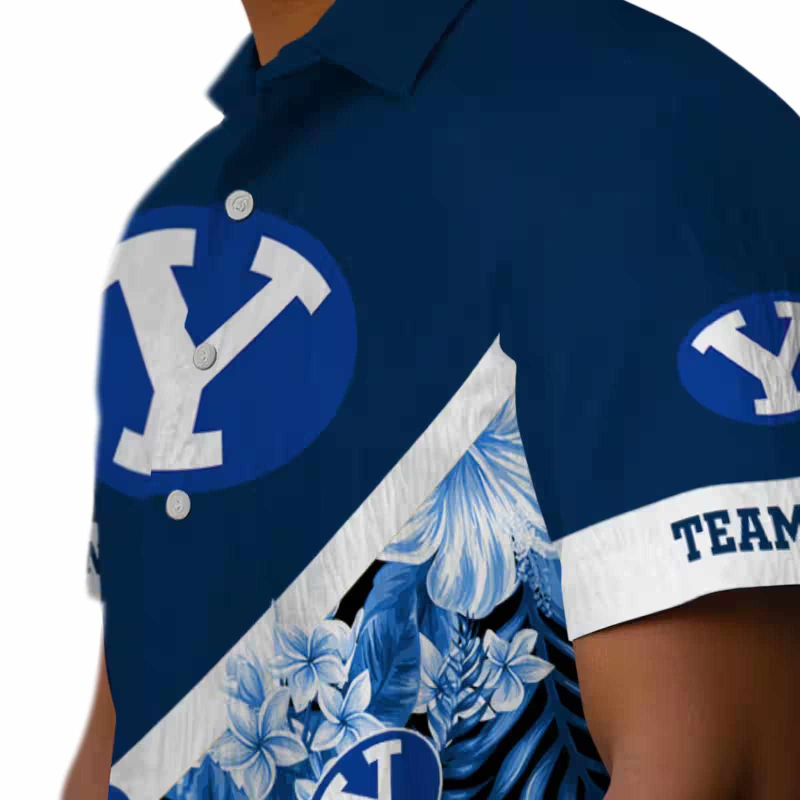 custom byu cougars floral chevron blue hawaiian shirt trendy