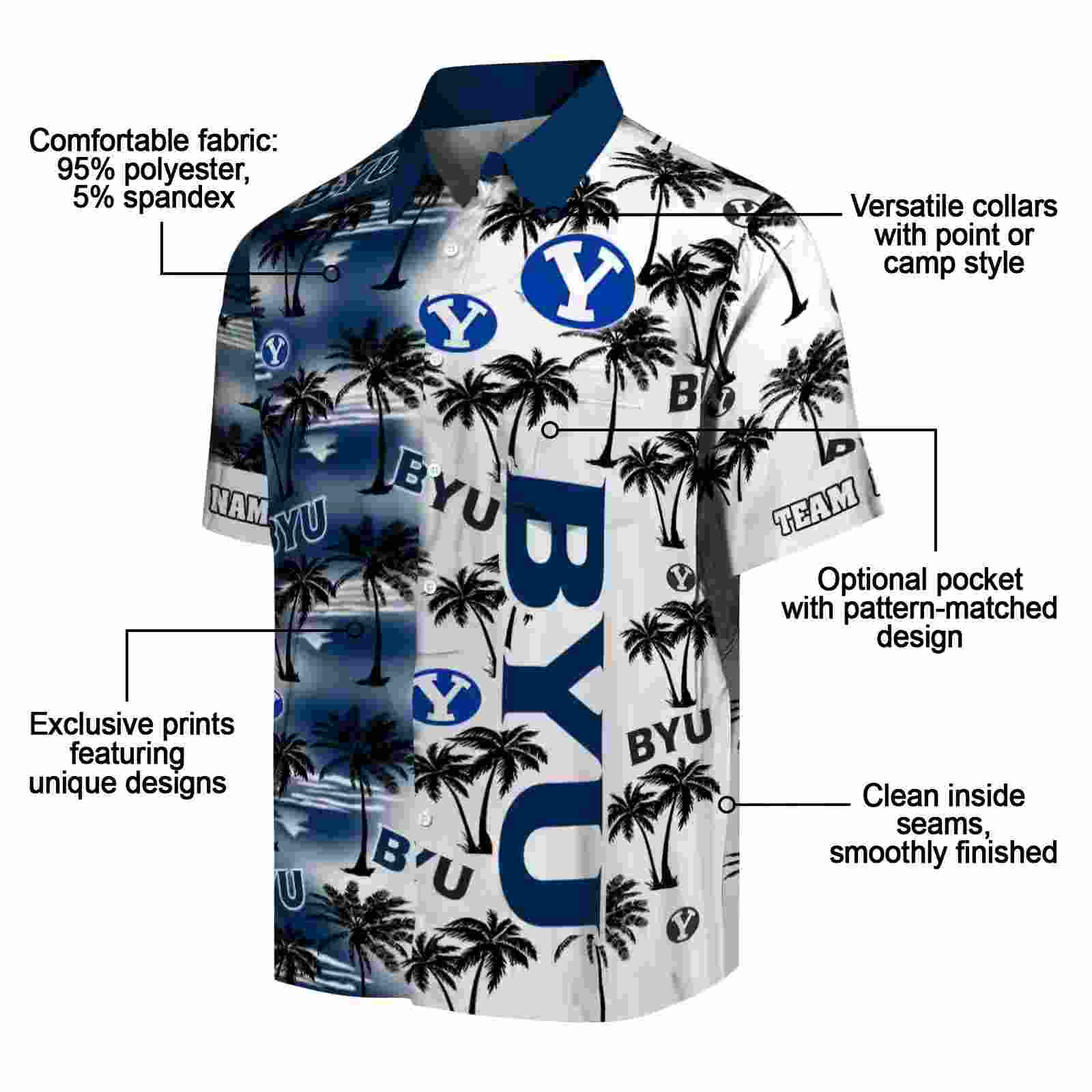 custom byu cougars palm silhouettes blue hawaiian shirt new arrival