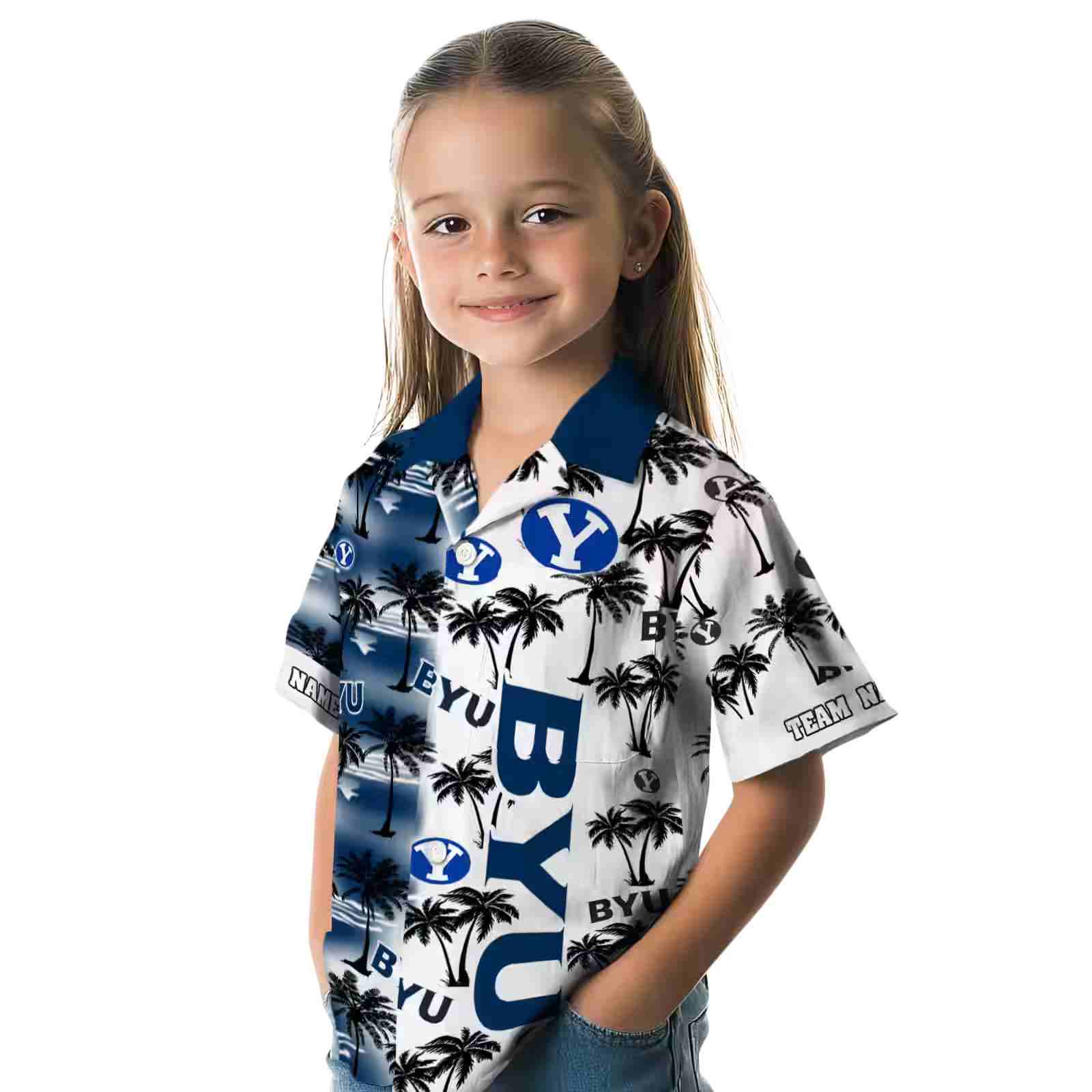 custom byu cougars palm silhouettes blue hawaiian shirt premium grade