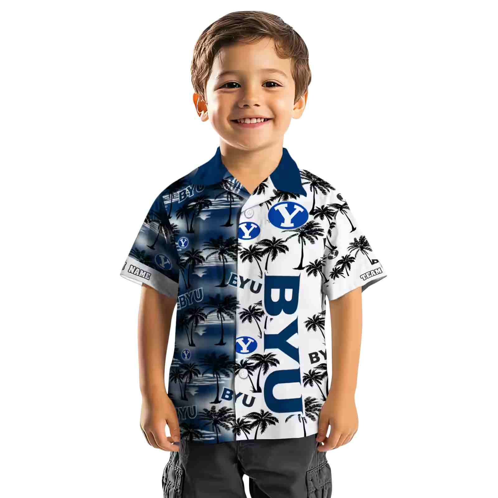 custom byu cougars palm silhouettes blue hawaiian shirt top rated