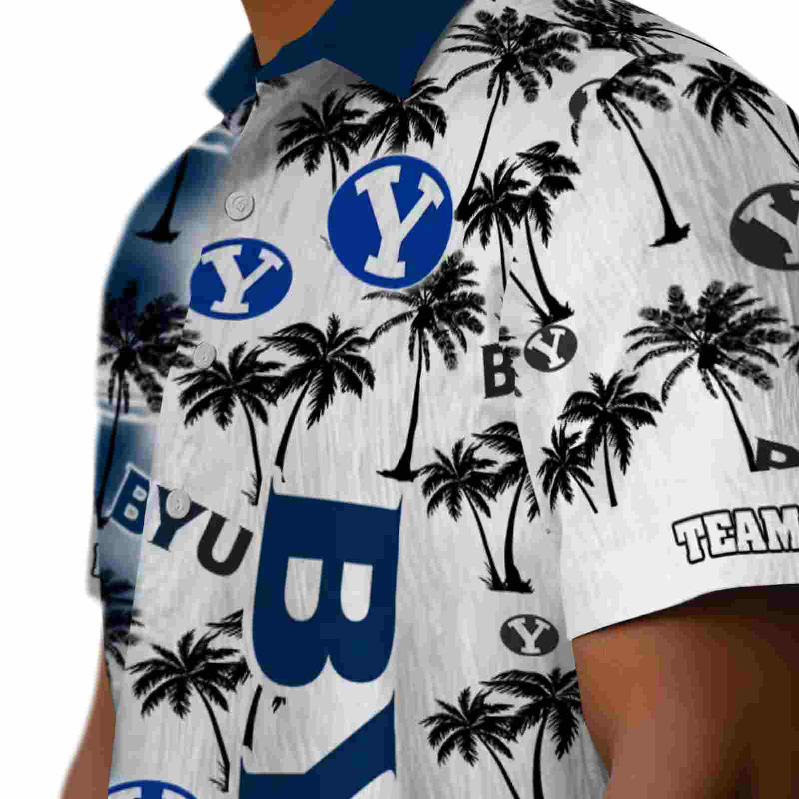 custom byu cougars palm silhouettes blue hawaiian shirt trendy