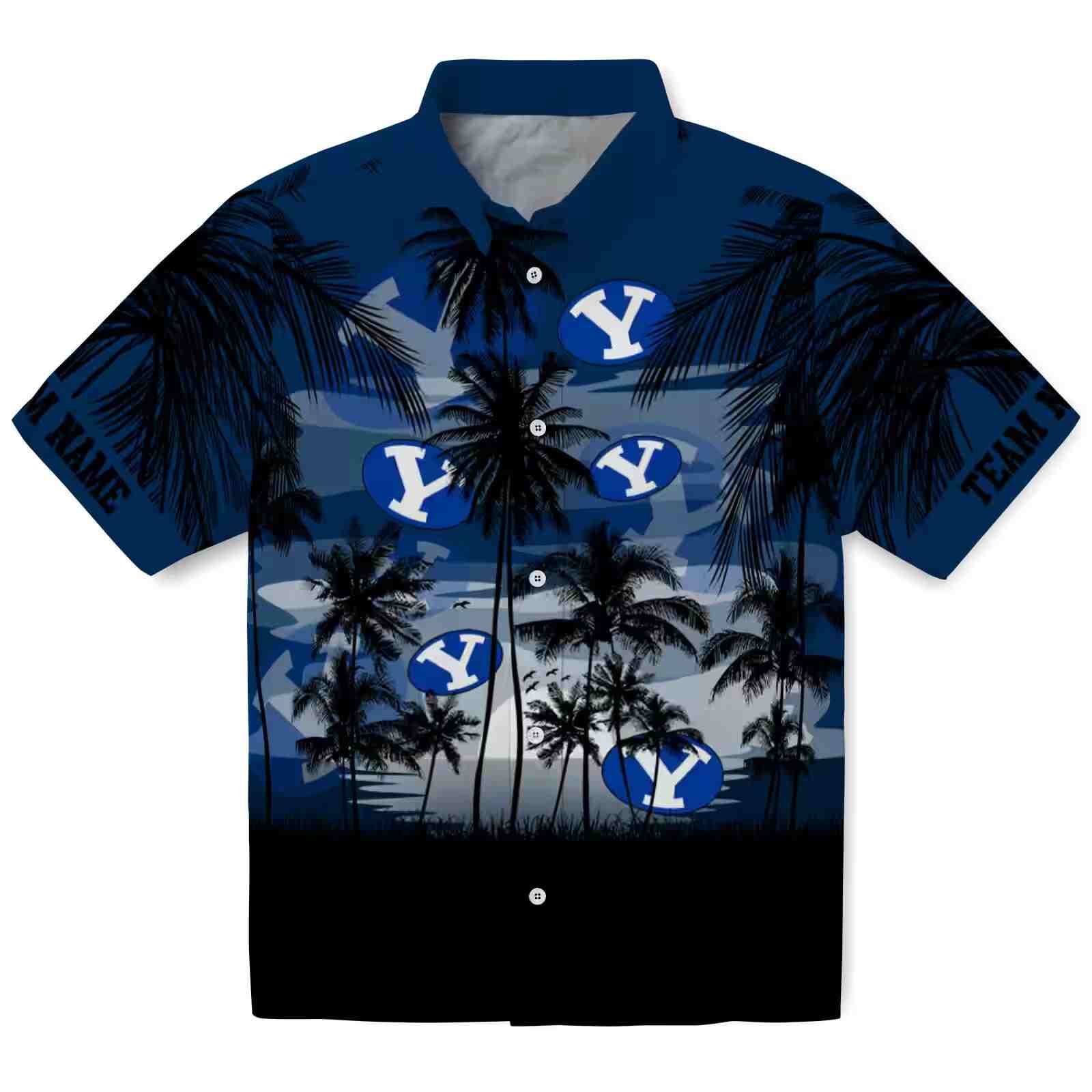 Custom BYU Cougars Sunset Scene Blue Black Hawaiian Shirt