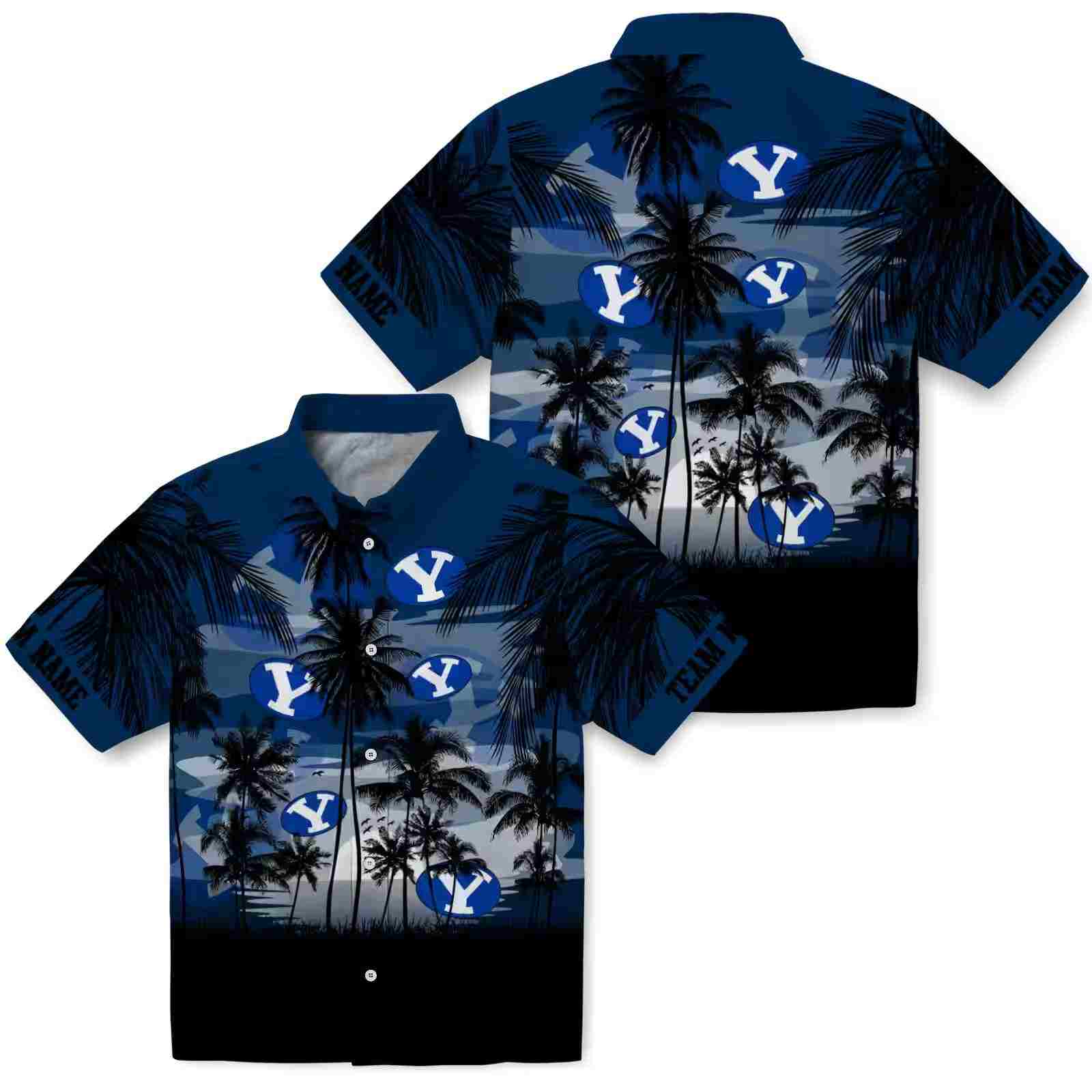 custom byu cougars sunset scene blue black hawaiian shirt high quality