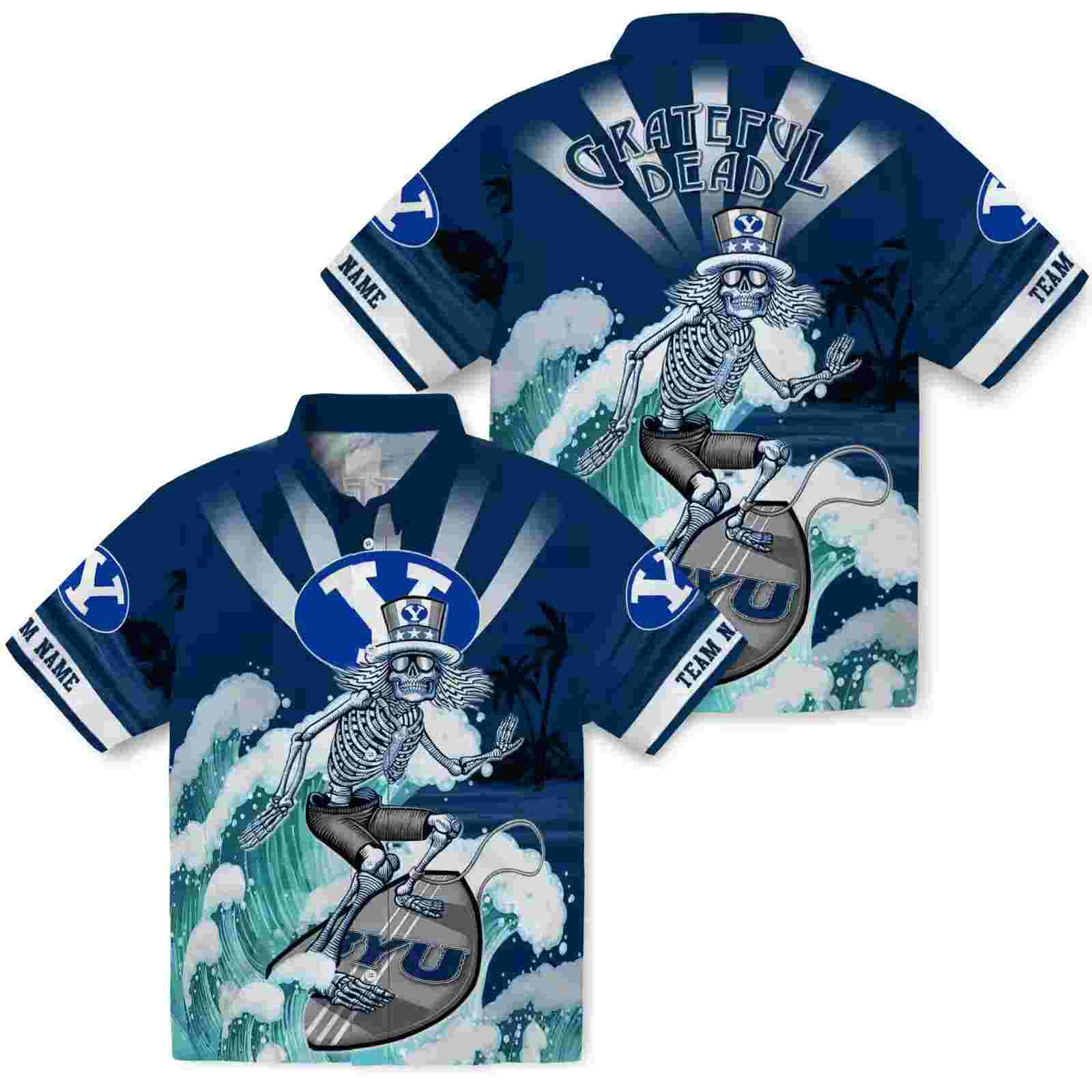 custom byu cougars surfing skeleton blue hawaiian shirt high quality